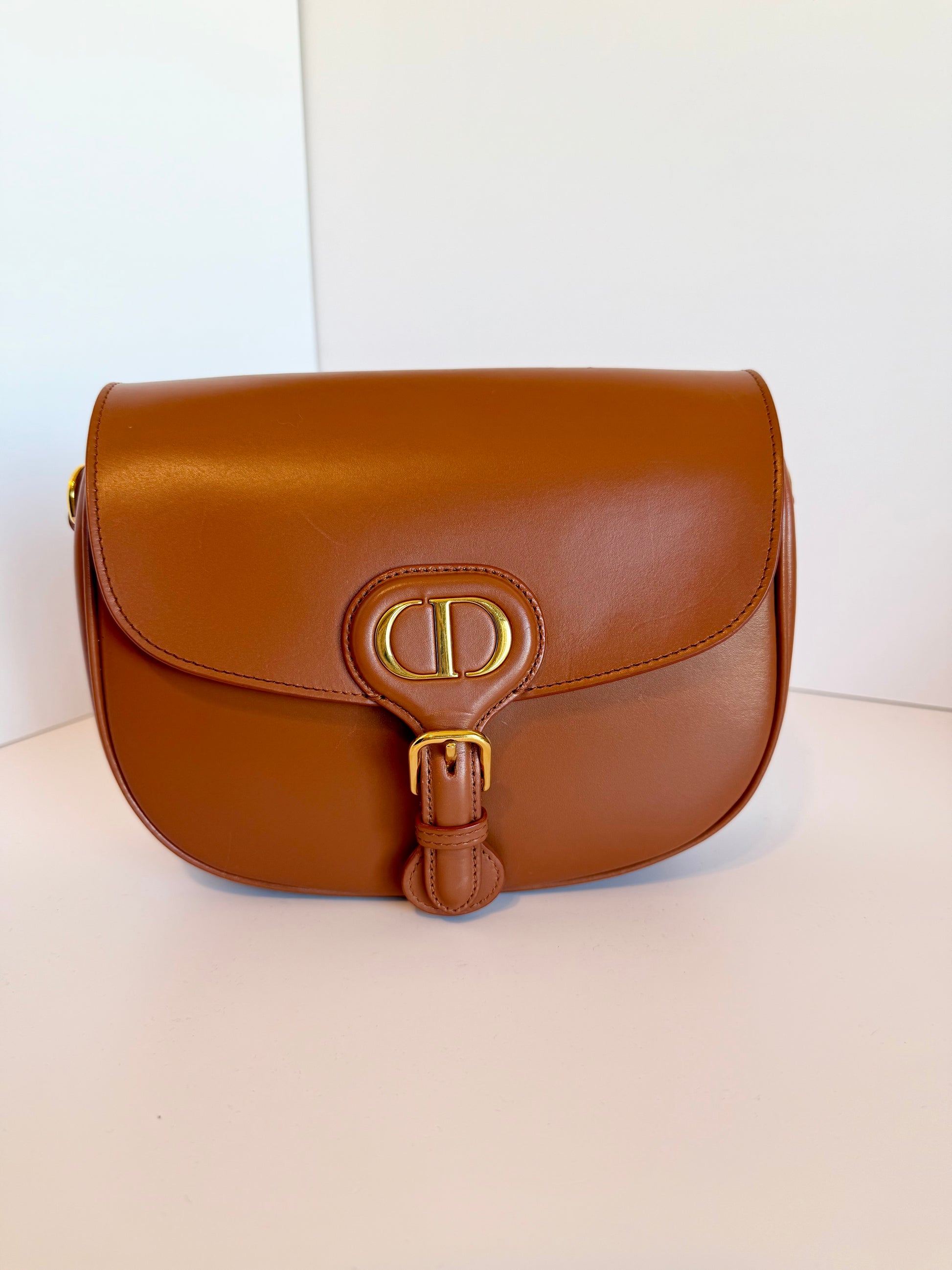 Christian Dior Medium Bobby Flap bag in dark tan calfskin leather