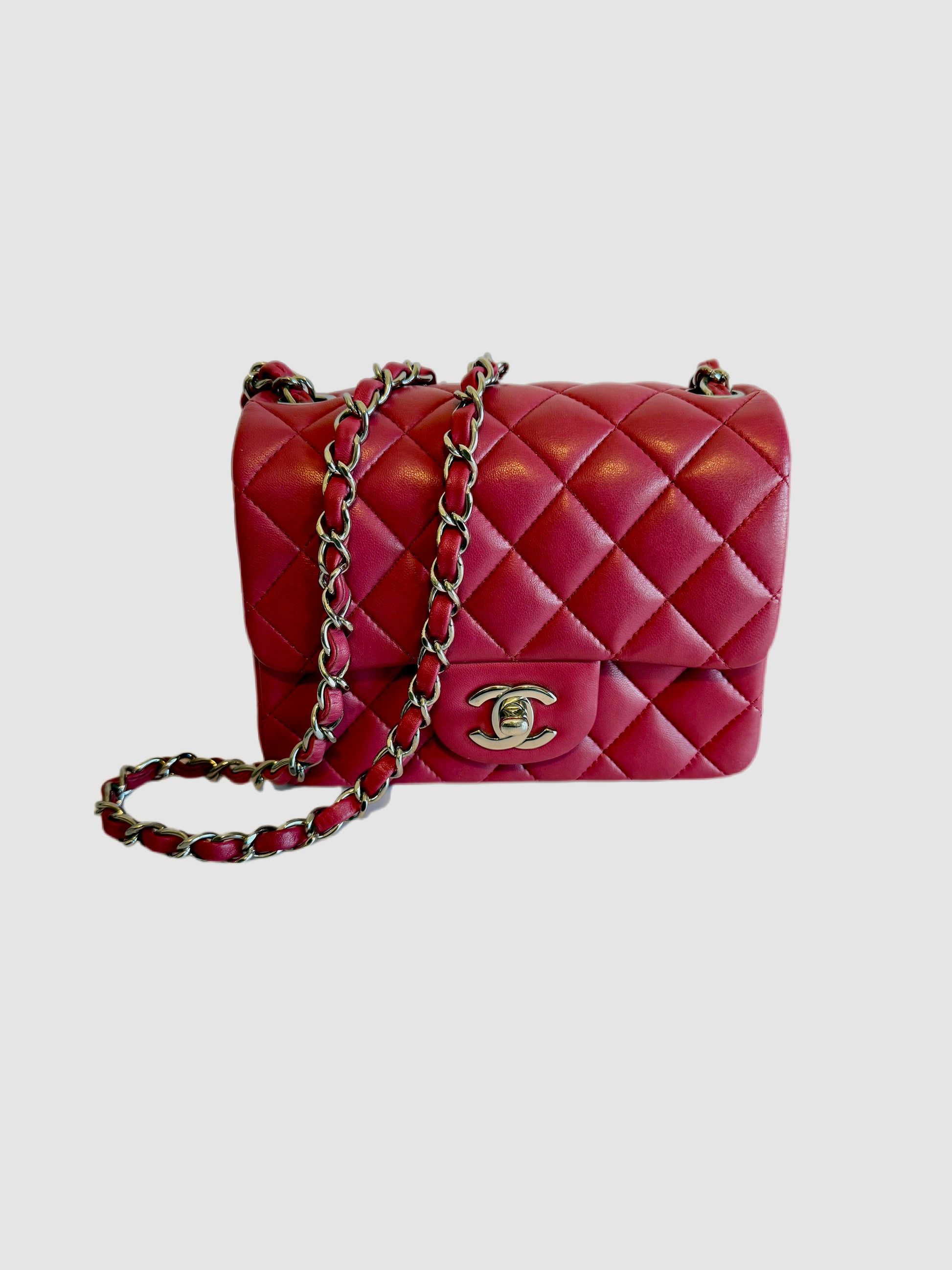 Chanel mini flap bag lambskin quilted fuschia