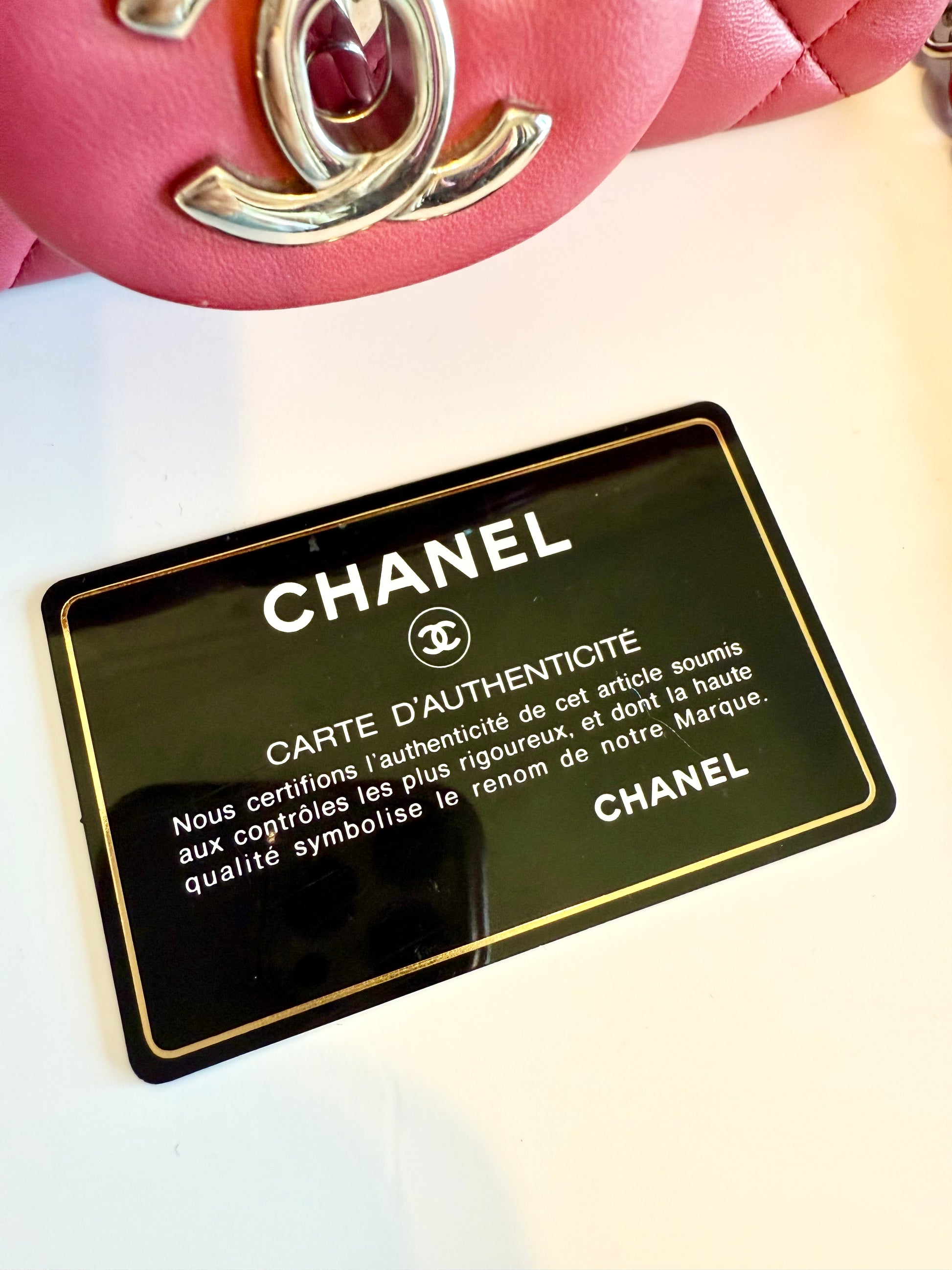 Chanel mini flap bag lambskin quilted fuschia