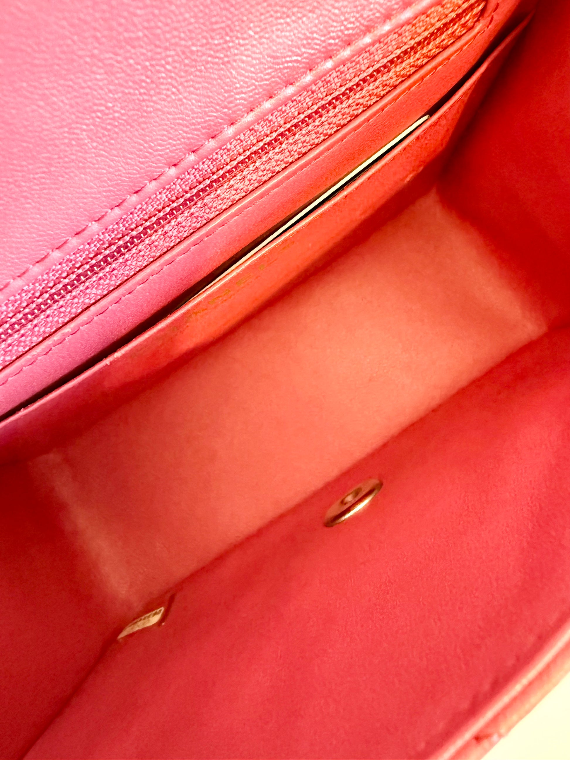 Chanel mini flap bag lambskin quilted fuschia