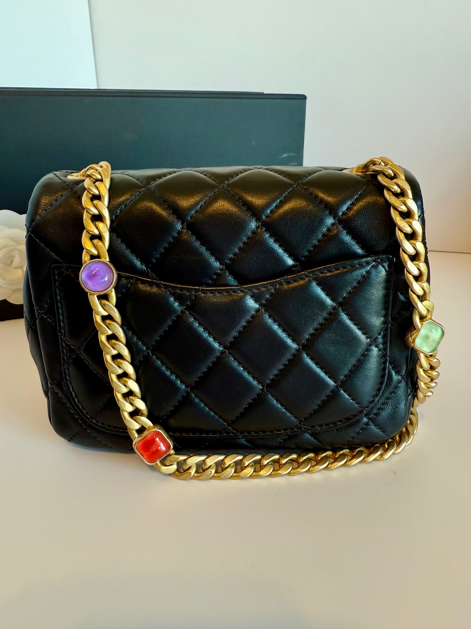 Chanel Lambskin Resin Quilted Mini Rectangular Pearl Samba Flap bag