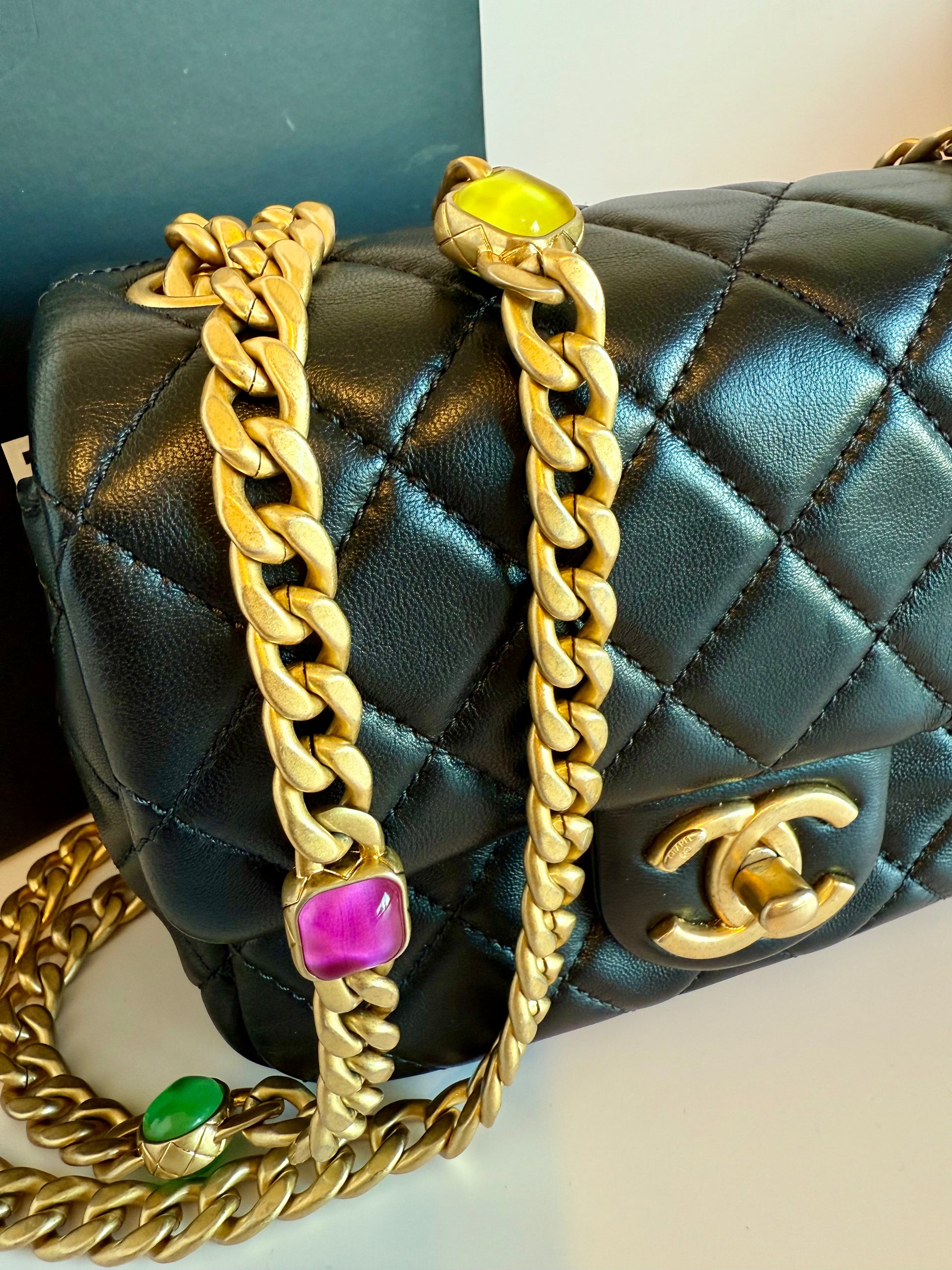 Chanel Lambskin Resin Quilted Mini Rectangular Pearl Samba Flap bag