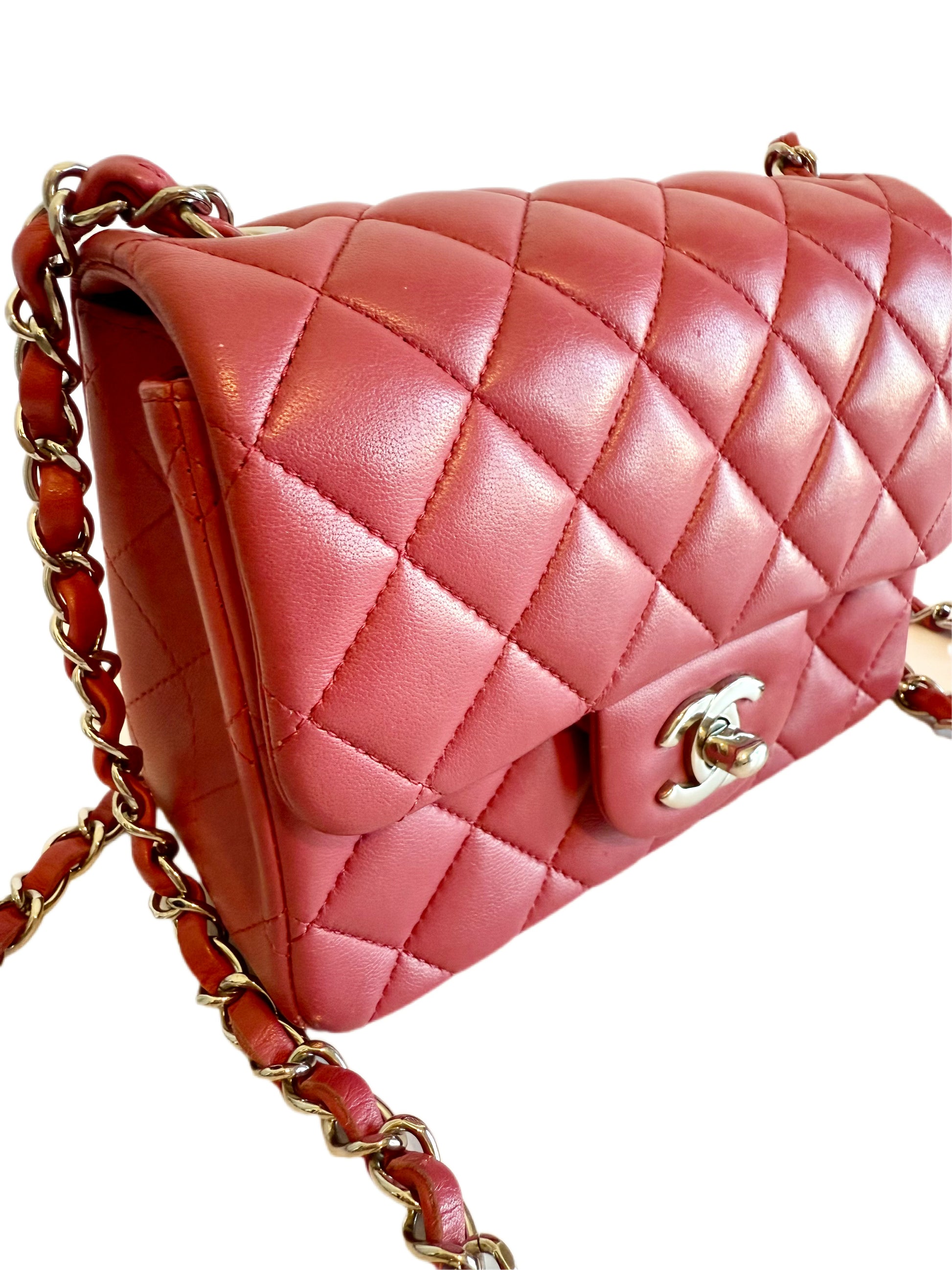Chanel mini flap bag lambskin quilted fuschia