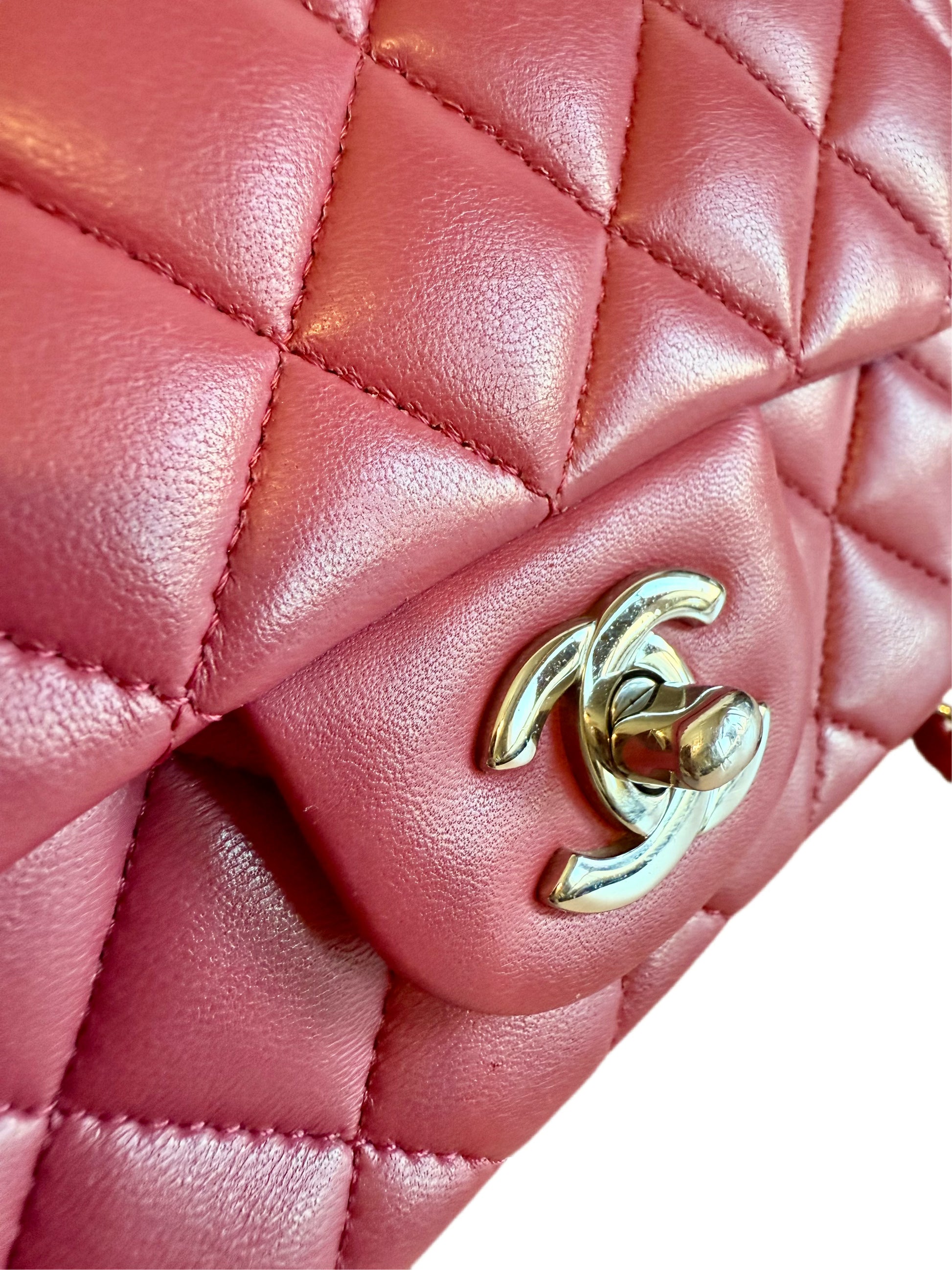Chanel mini flap bag lambskin quilted fuschia