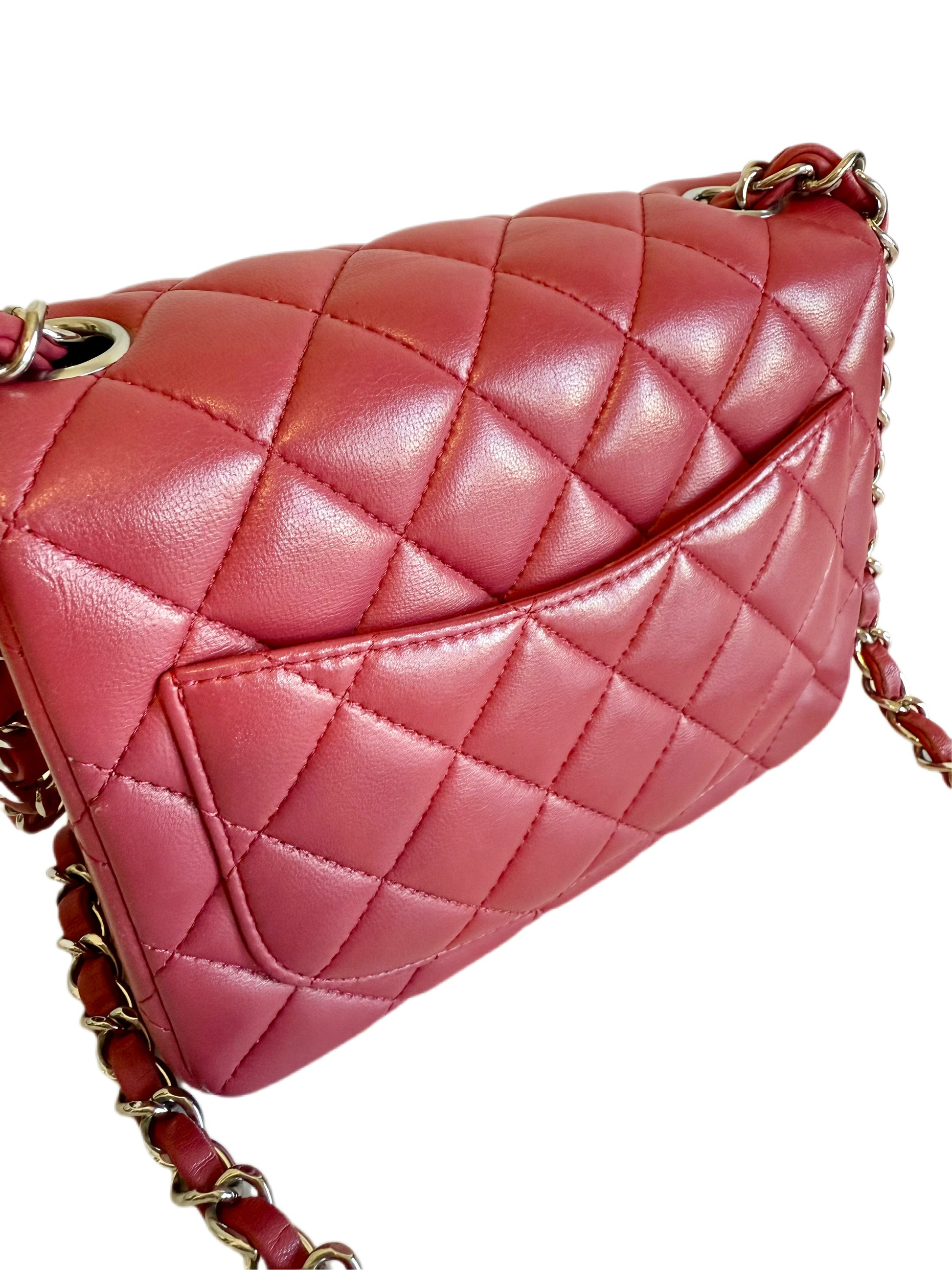 Chanel mini flap bag lambskin quilted fuschia