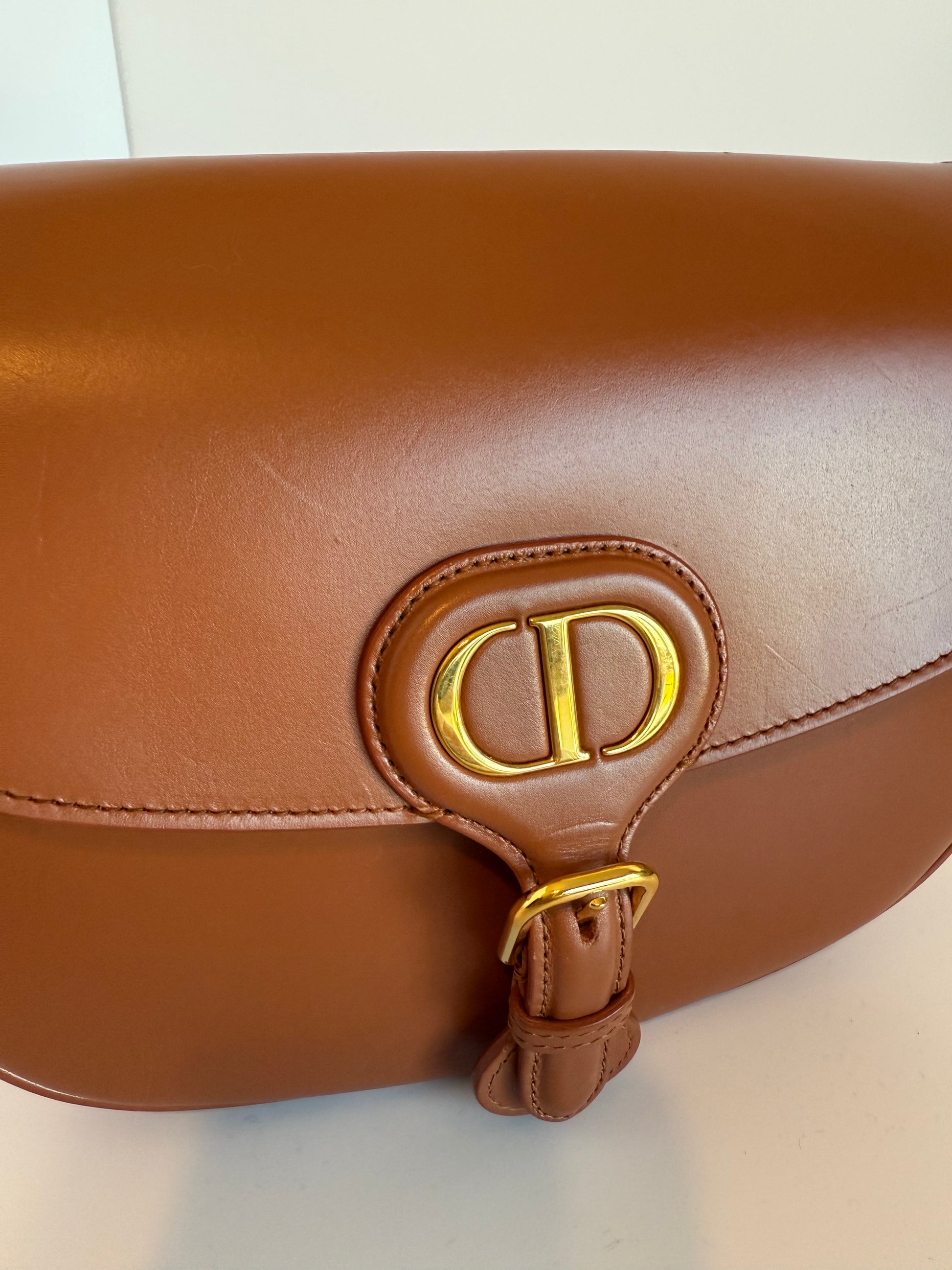 Christian Dior Medium Bobby Flap bag in dark tan calfskin leather