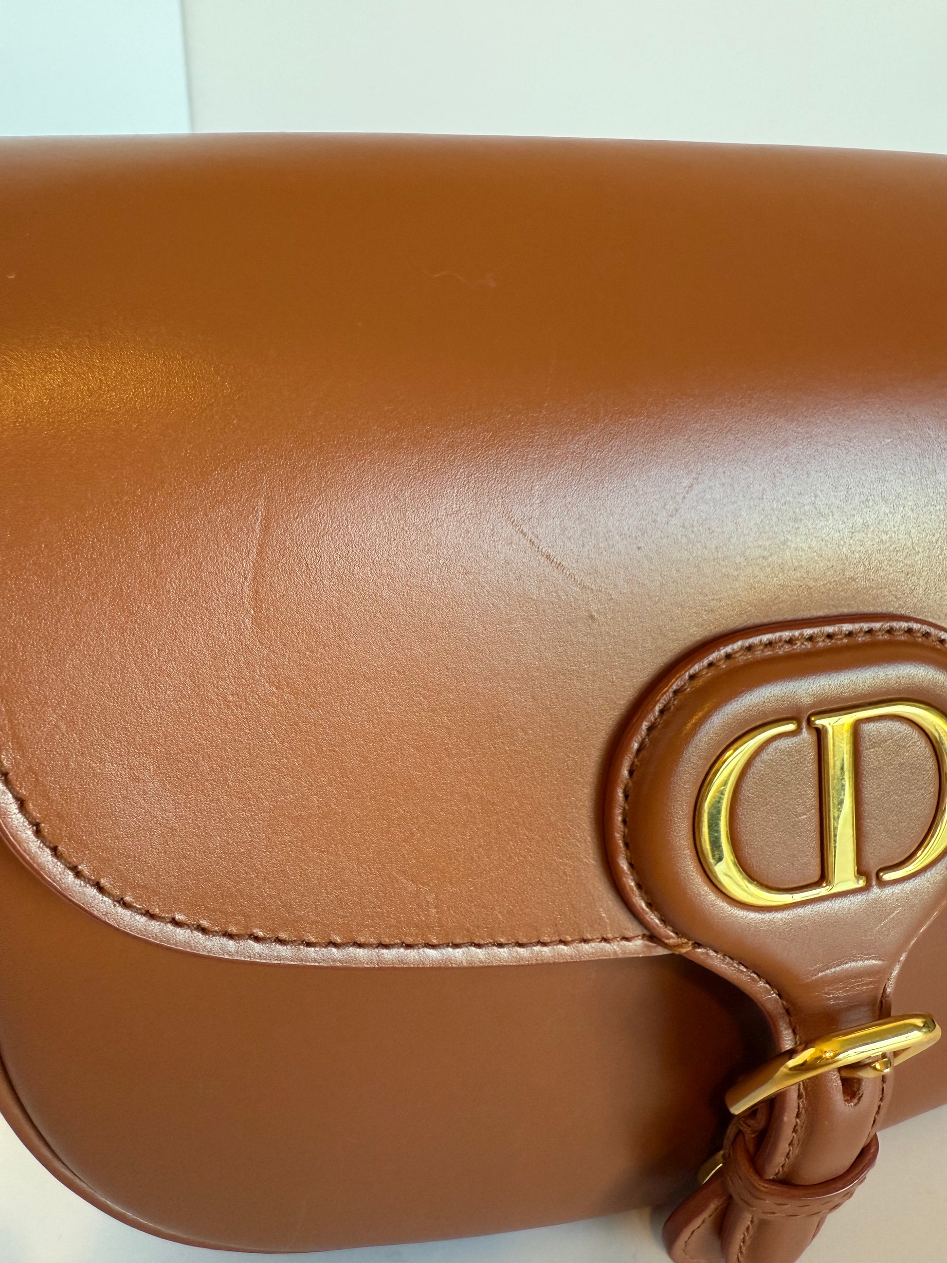 Christian Dior Medium Bobby Flap bag in dark tan calfskin leather