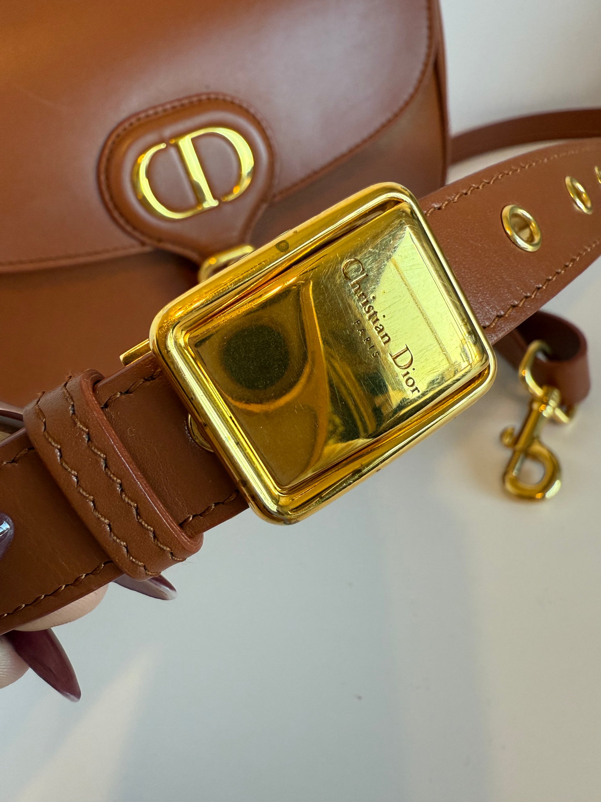 Christian Dior Medium Bobby Flap bag in dark tan calfskin leather