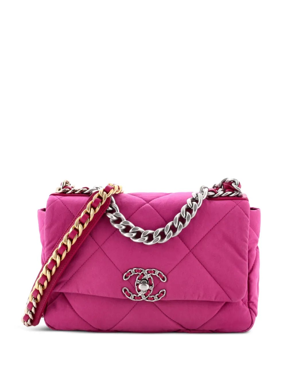 Chanel 19 Flap Bag Quilted Canvas Medium Shoulder Bag Pink - NIDHALHAUS