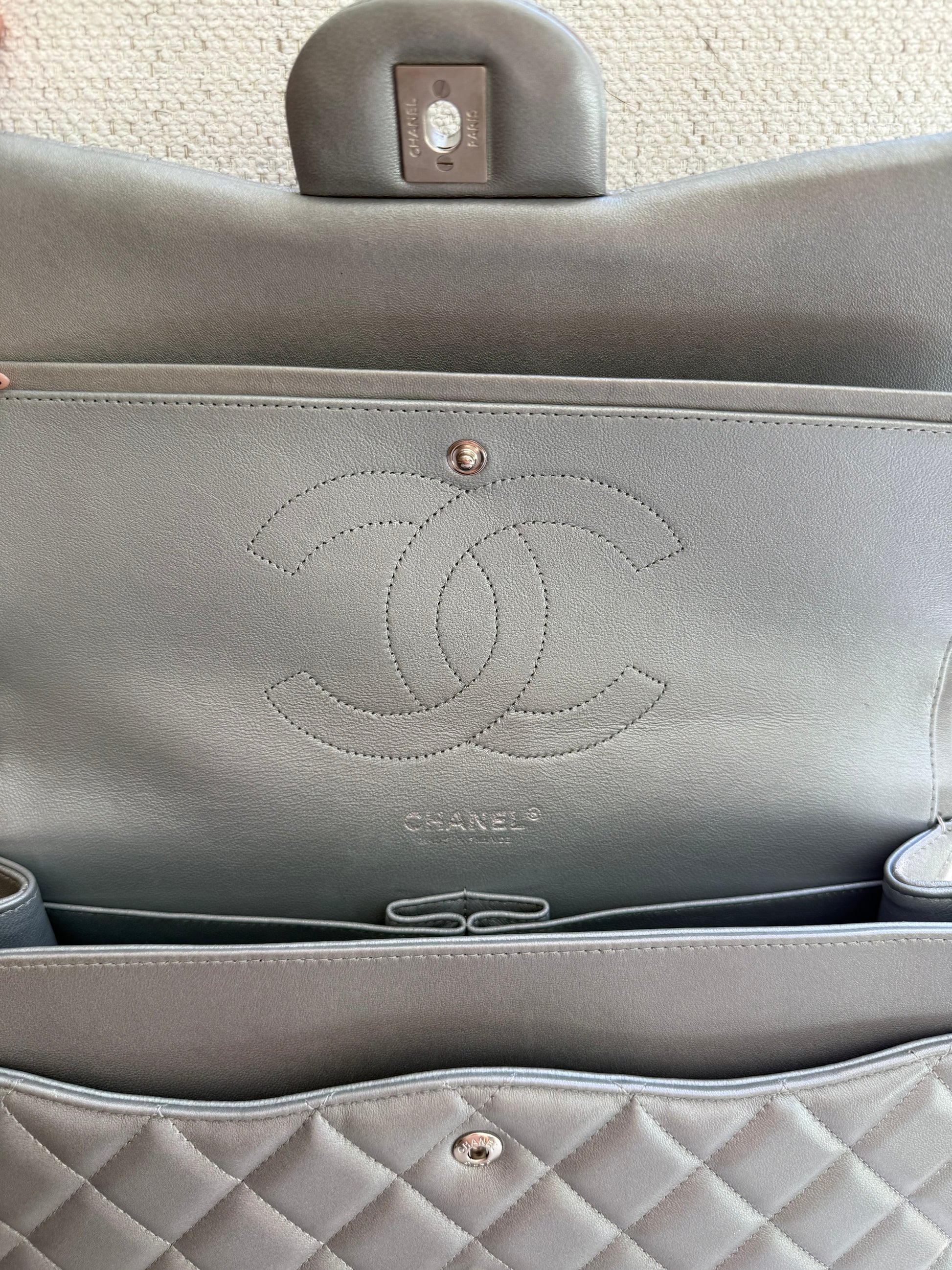 Chanel Silver Classic Double Flap Jumbo