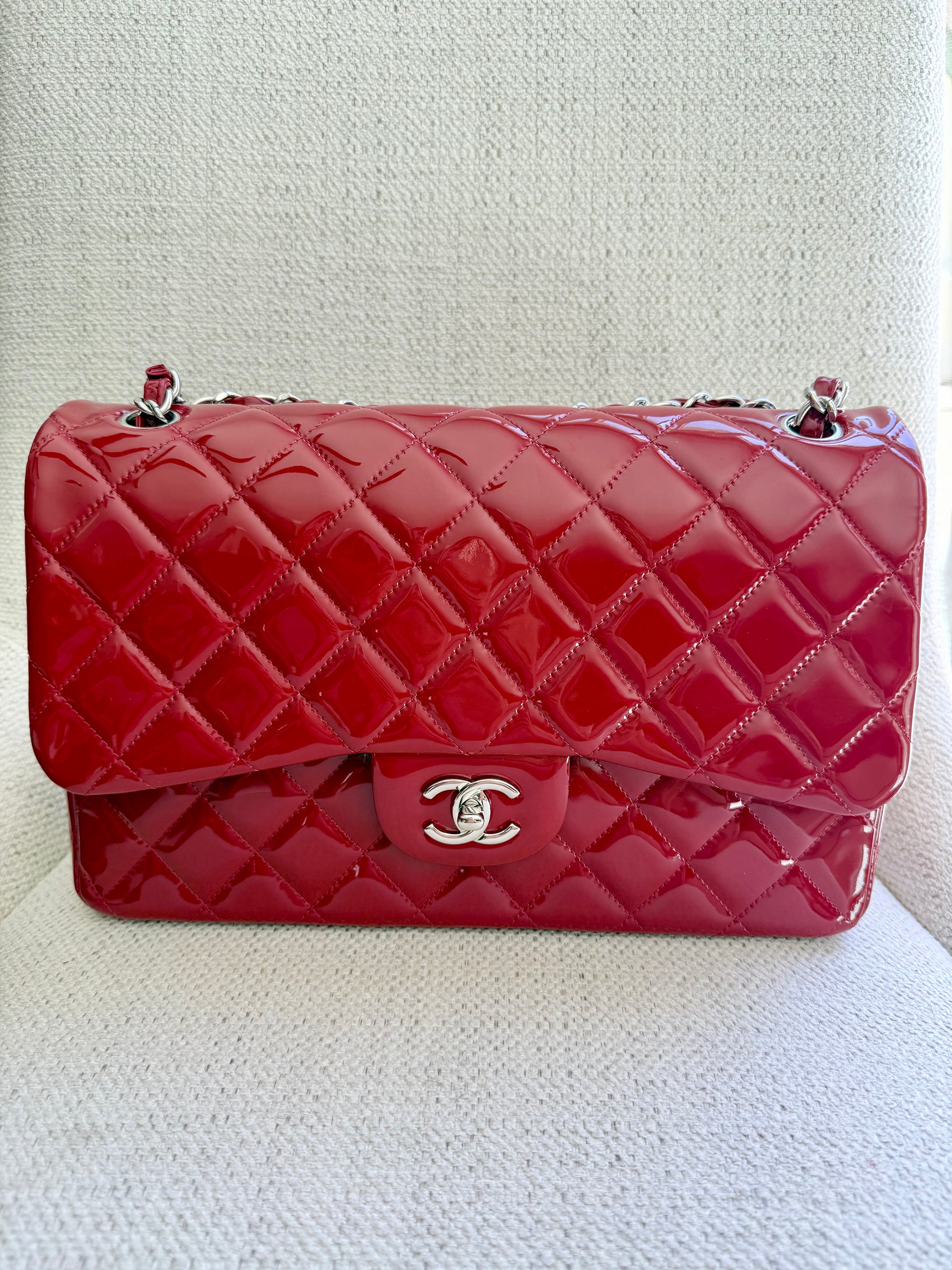 Chanel Red Classic Double Flap Jumbo