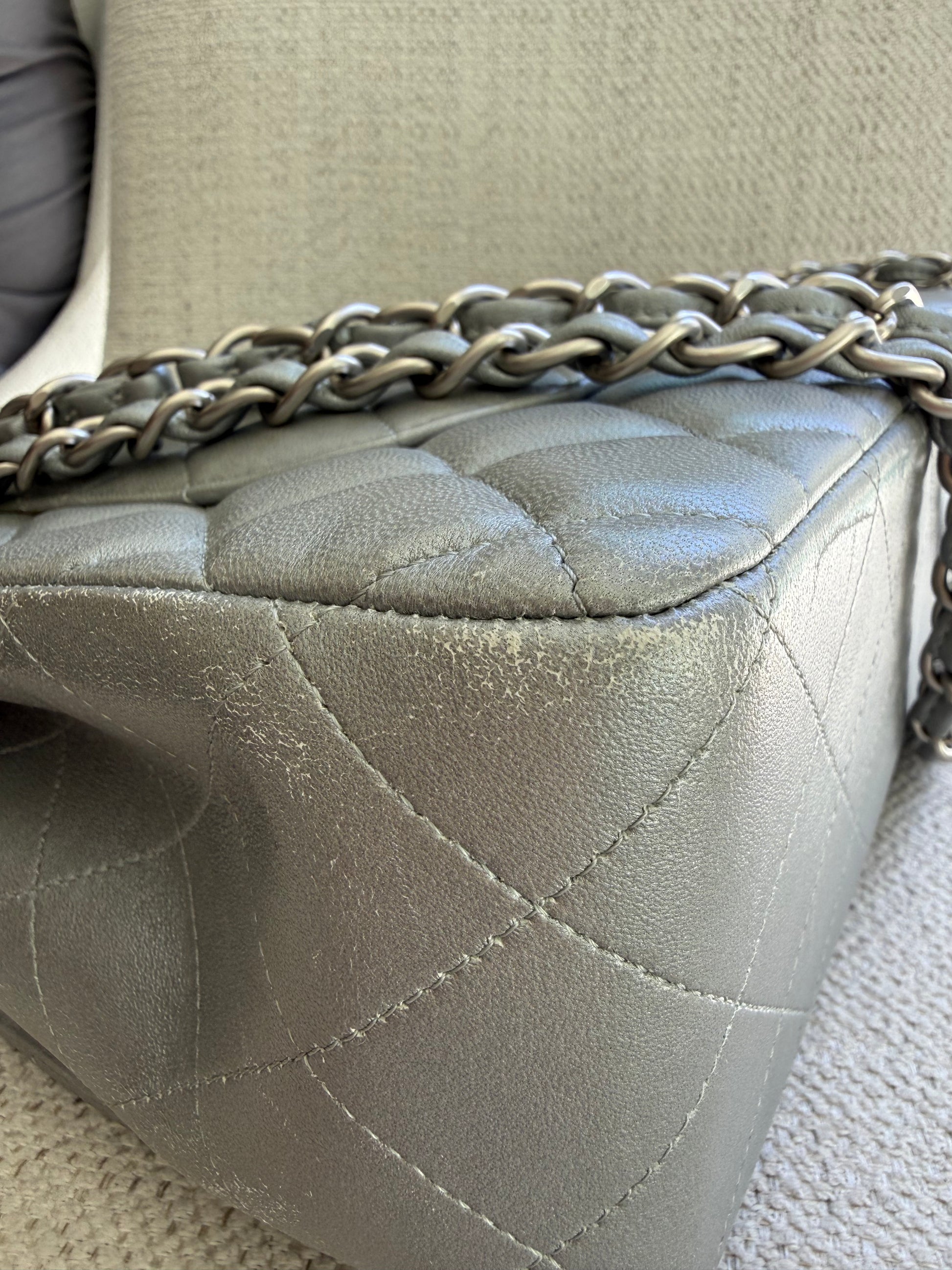 Chanel Silver Classic Double Flap Jumbo