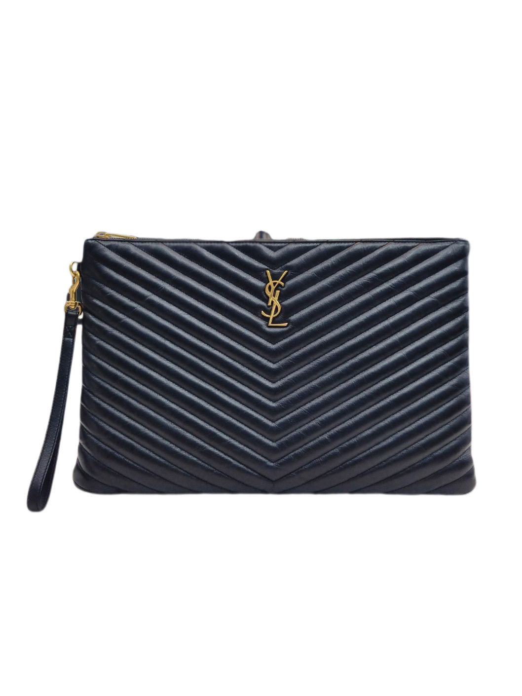 Saint Laurent Black Matelassé Leather Clutch