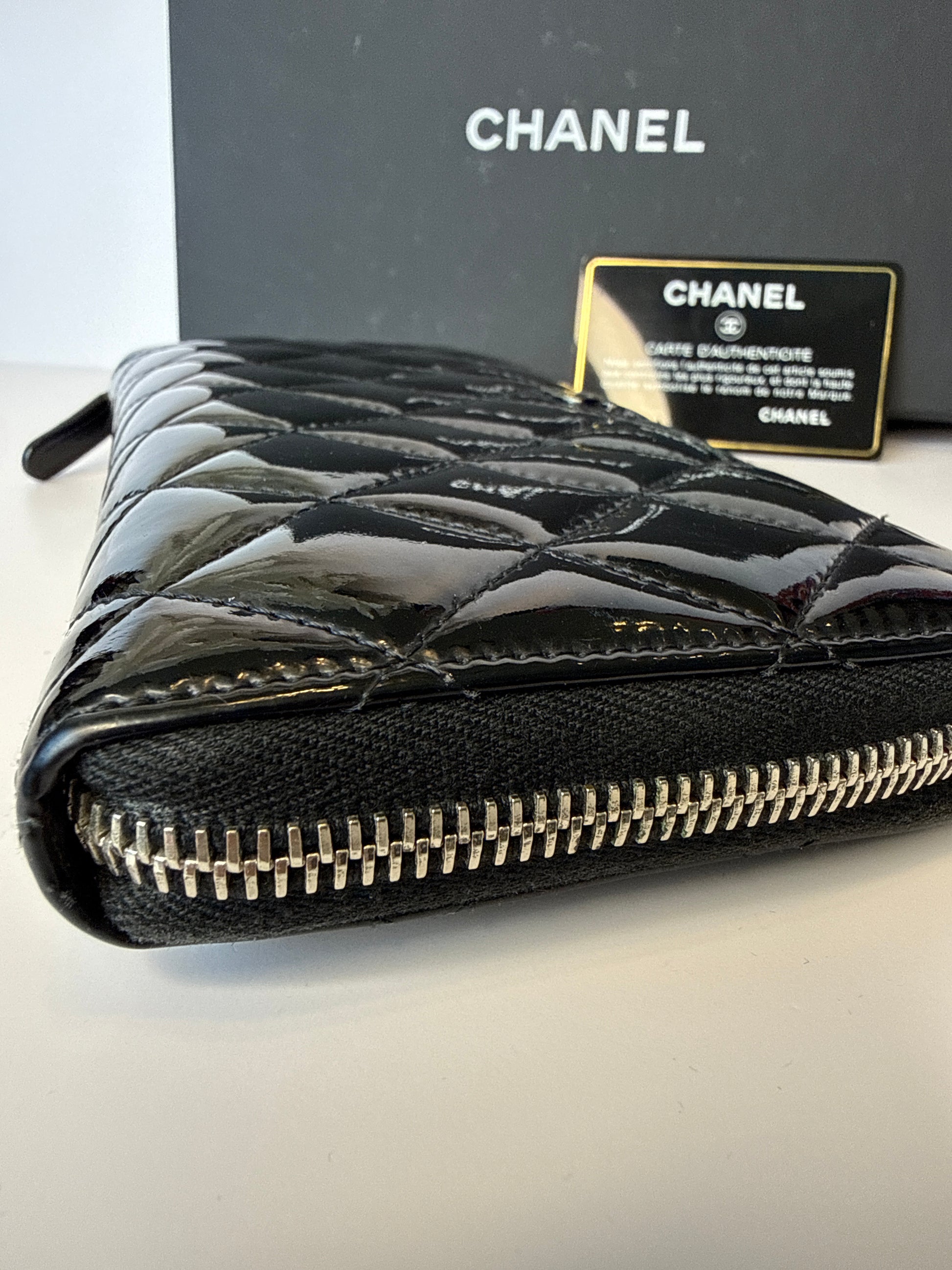 Chanel patent leather zip around wallet