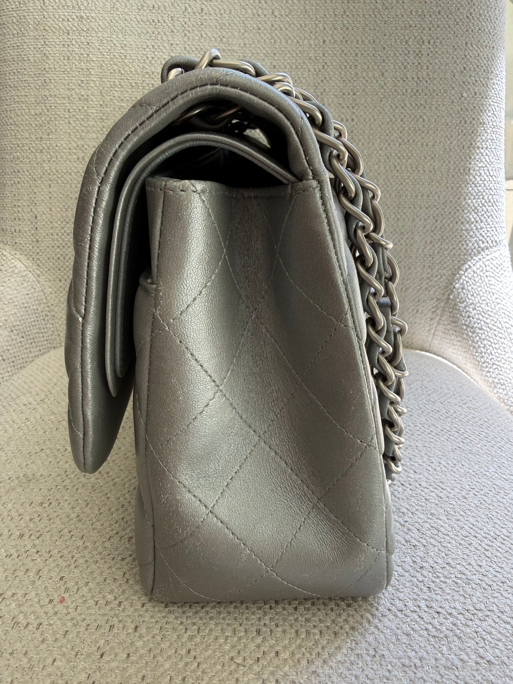 Chanel Silver Classic Double Flap Jumbo