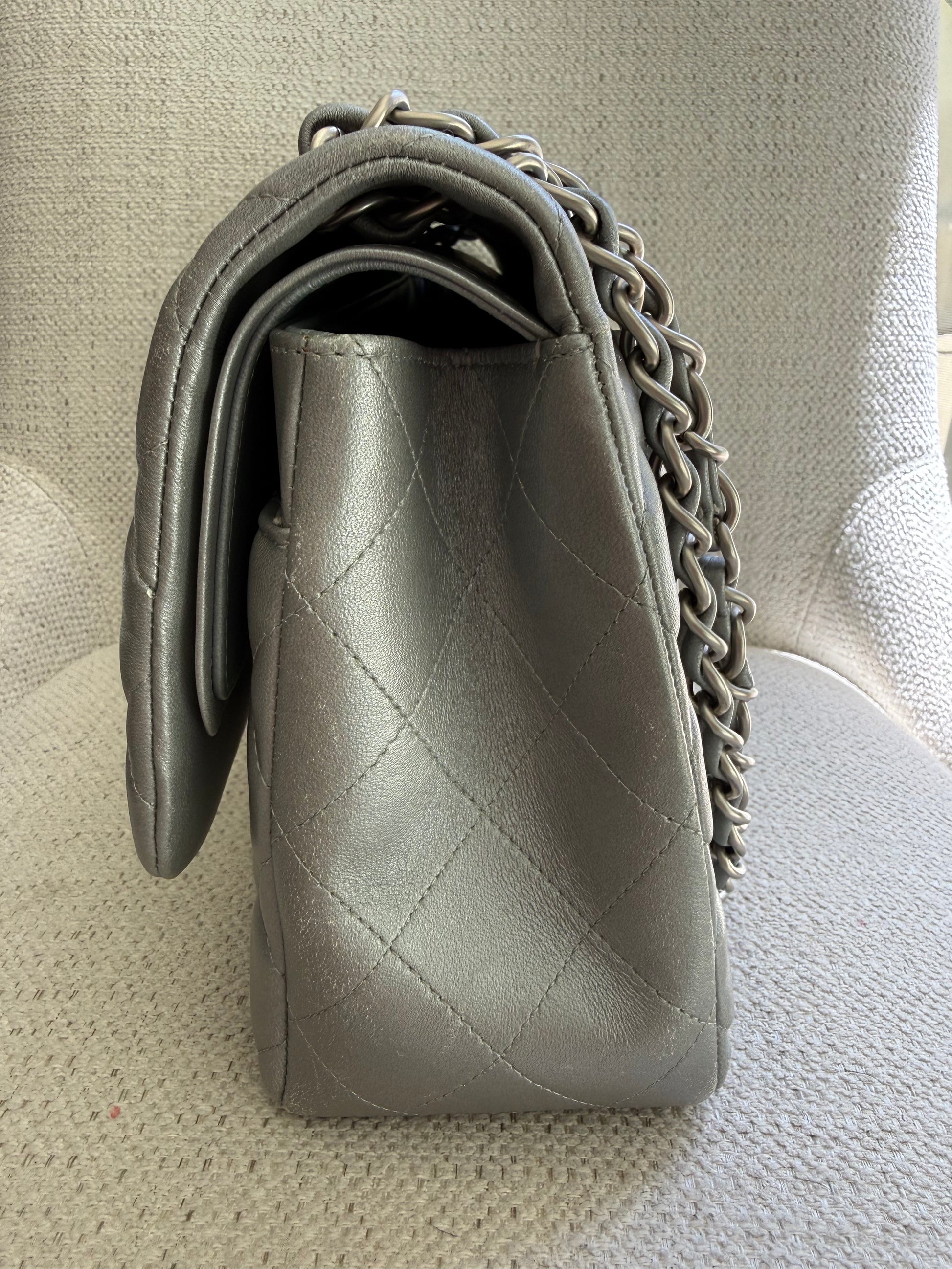 Chanel Silver Classic Double Flap Jumbo