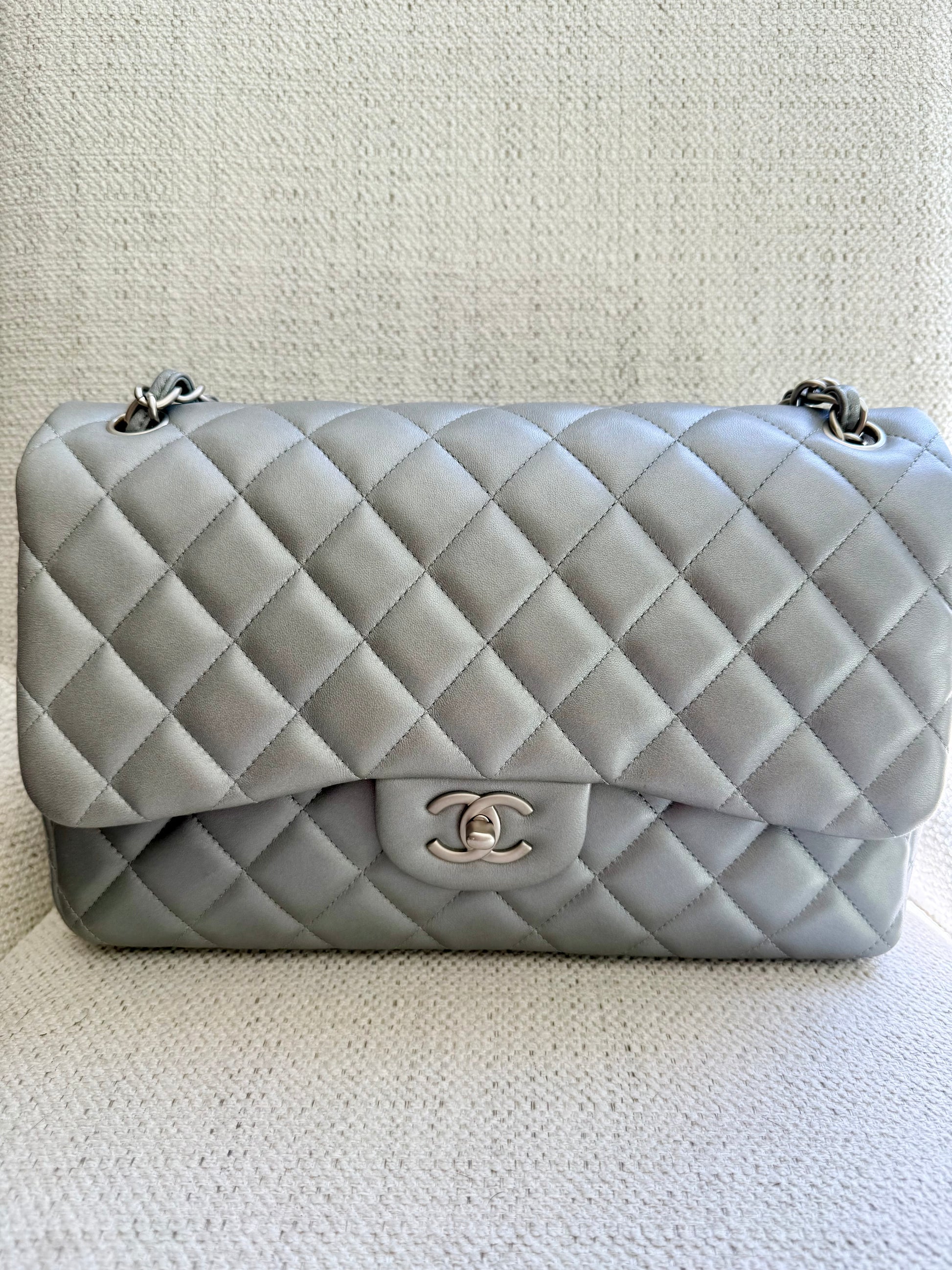 Chanel Silver Classic Double Flap Jumbo