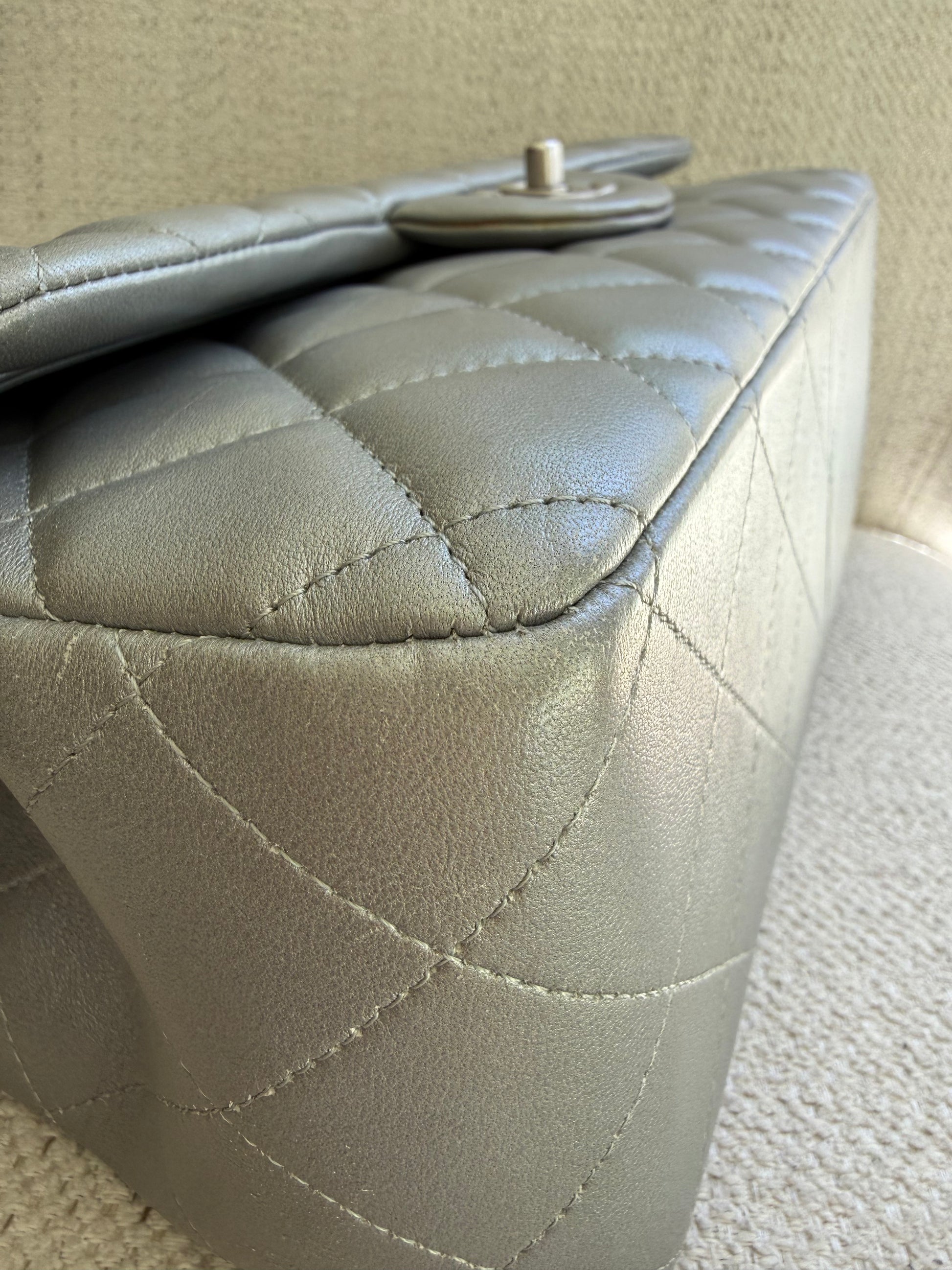 Chanel Silver Classic Double Flap Jumbo