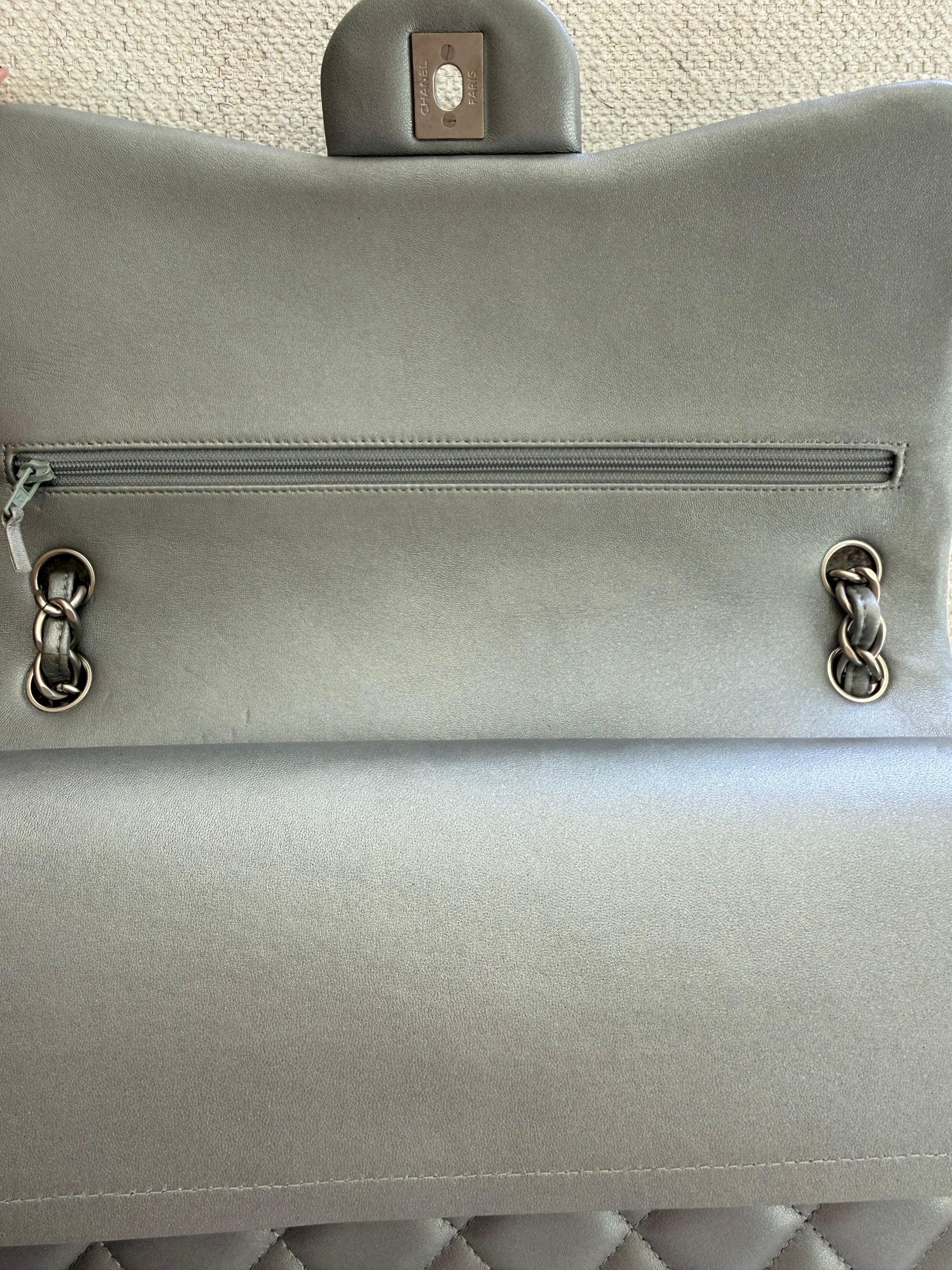 Chanel Silver Classic Double Flap Jumbo