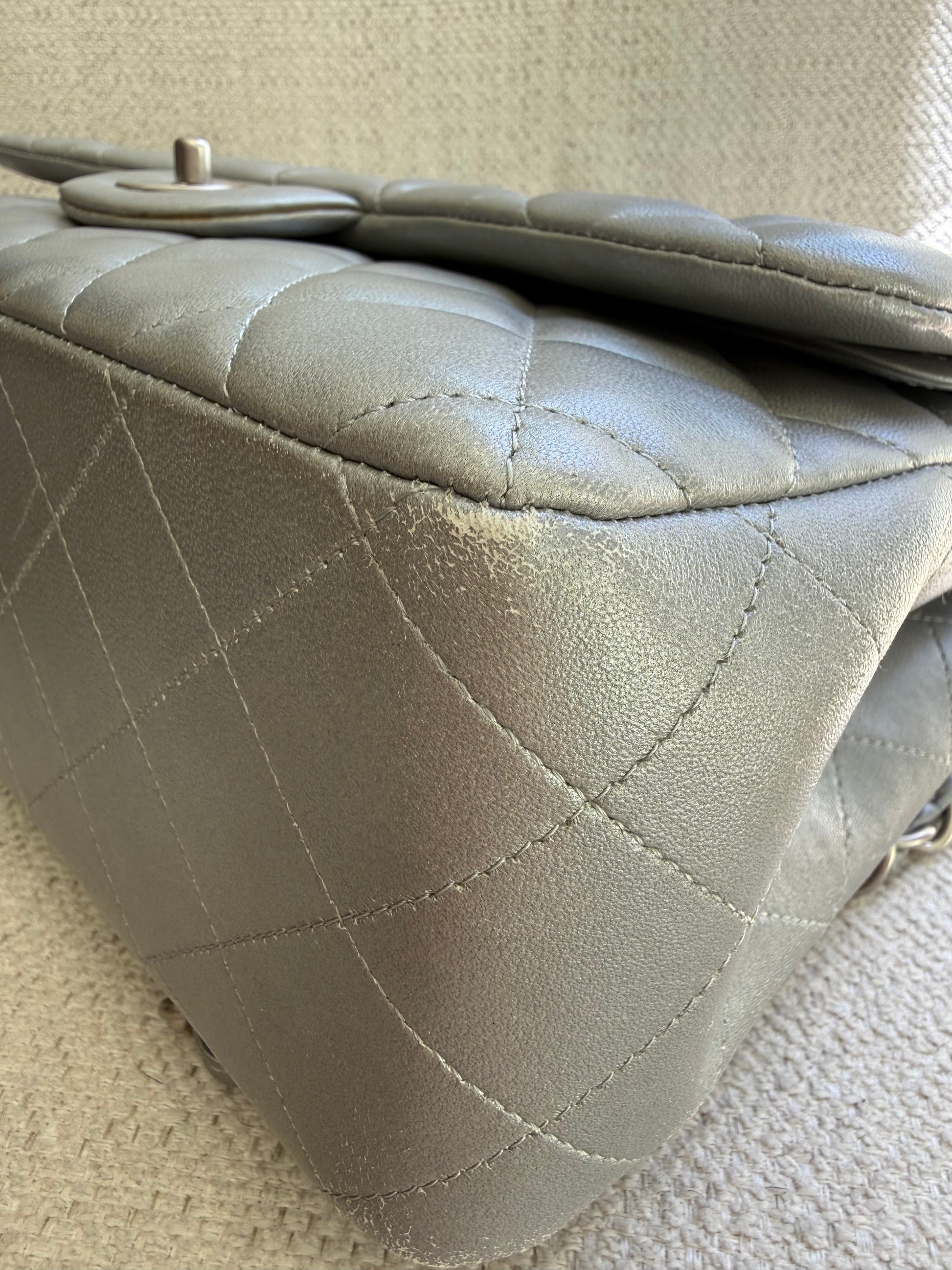 Chanel Silver Classic Double Flap Jumbo