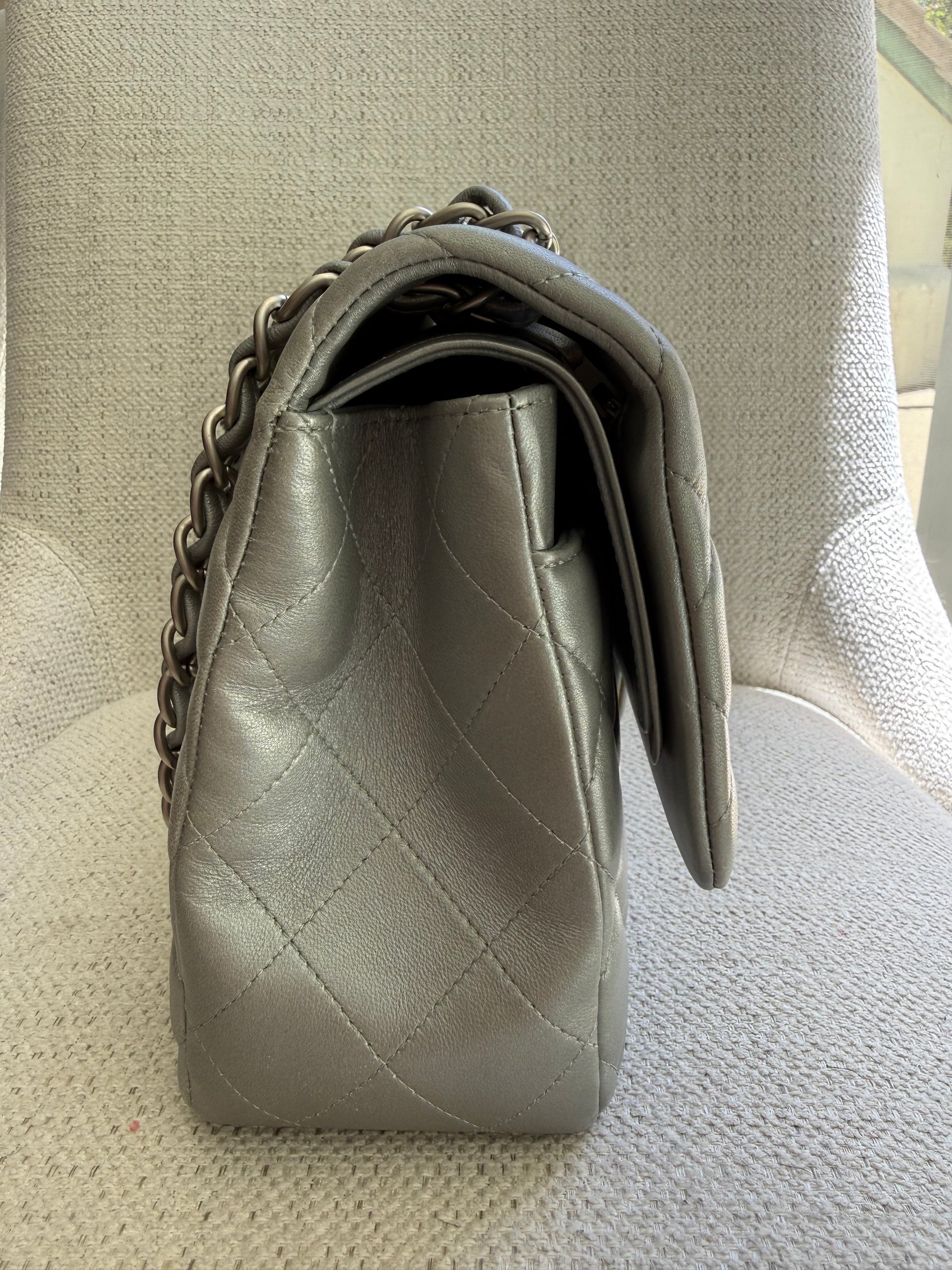 Chanel Silver Classic Double Flap Jumbo