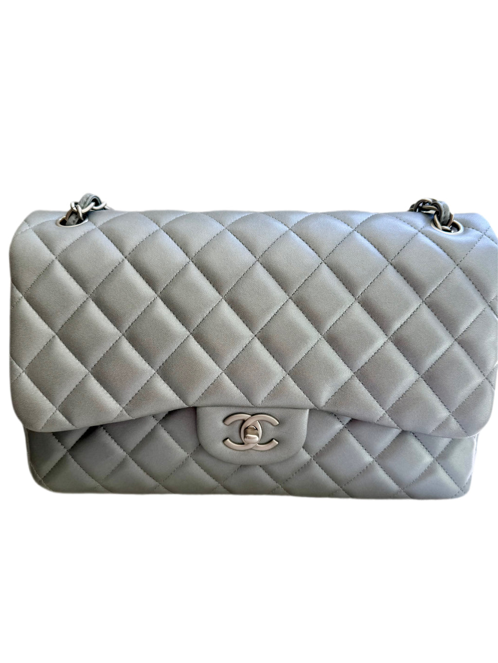 Chanel Silver Classic Double Flap Jumbo