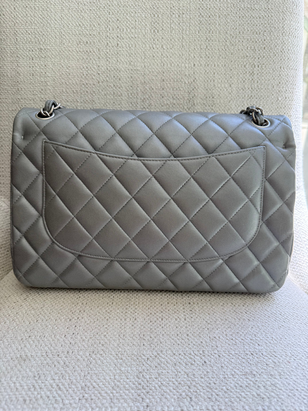 Chanel Silver Classic Double Flap Jumbo