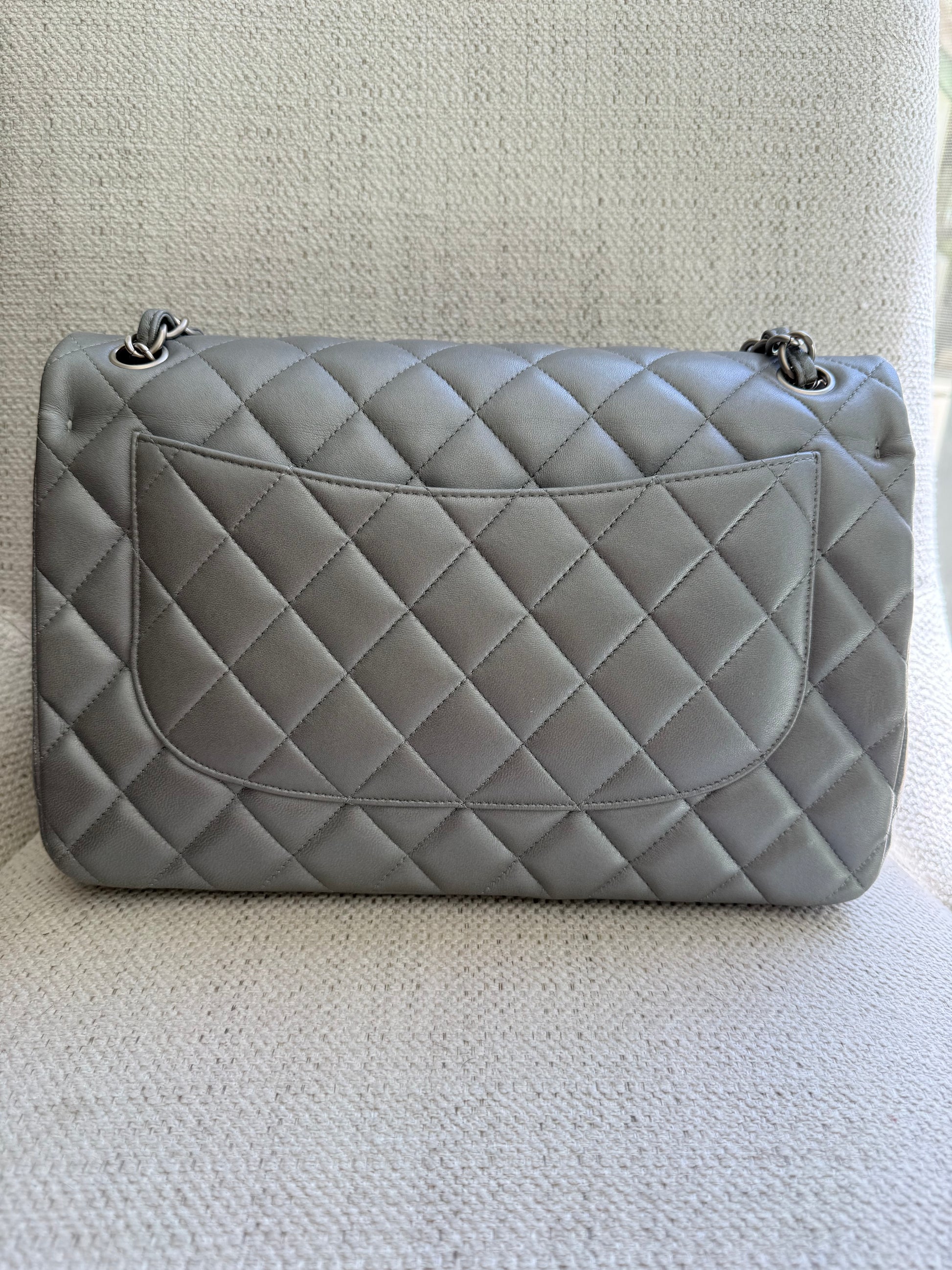Chanel Silver Classic Double Flap Jumbo