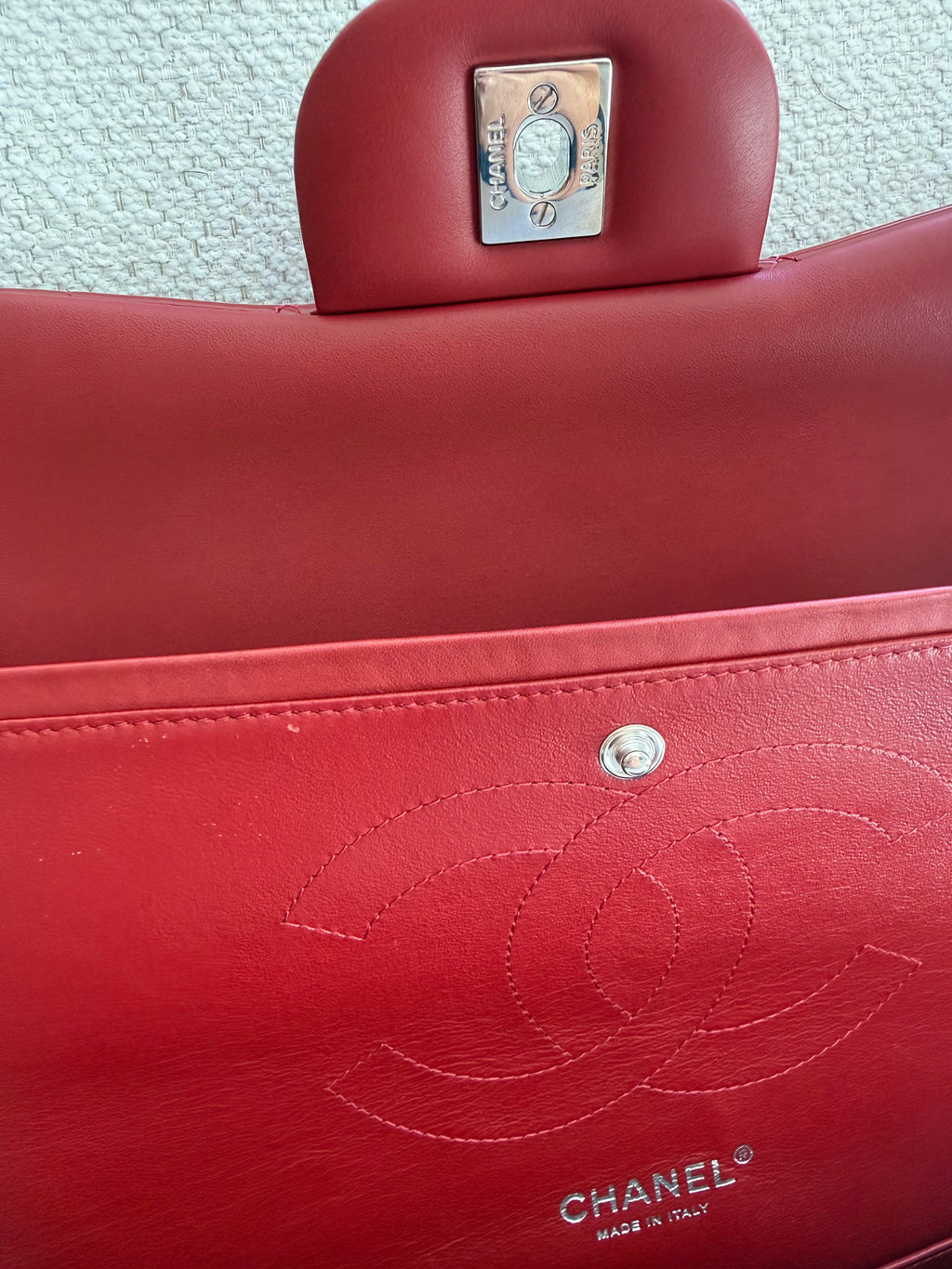 Chanel Red Classic Double Flap Jumbo