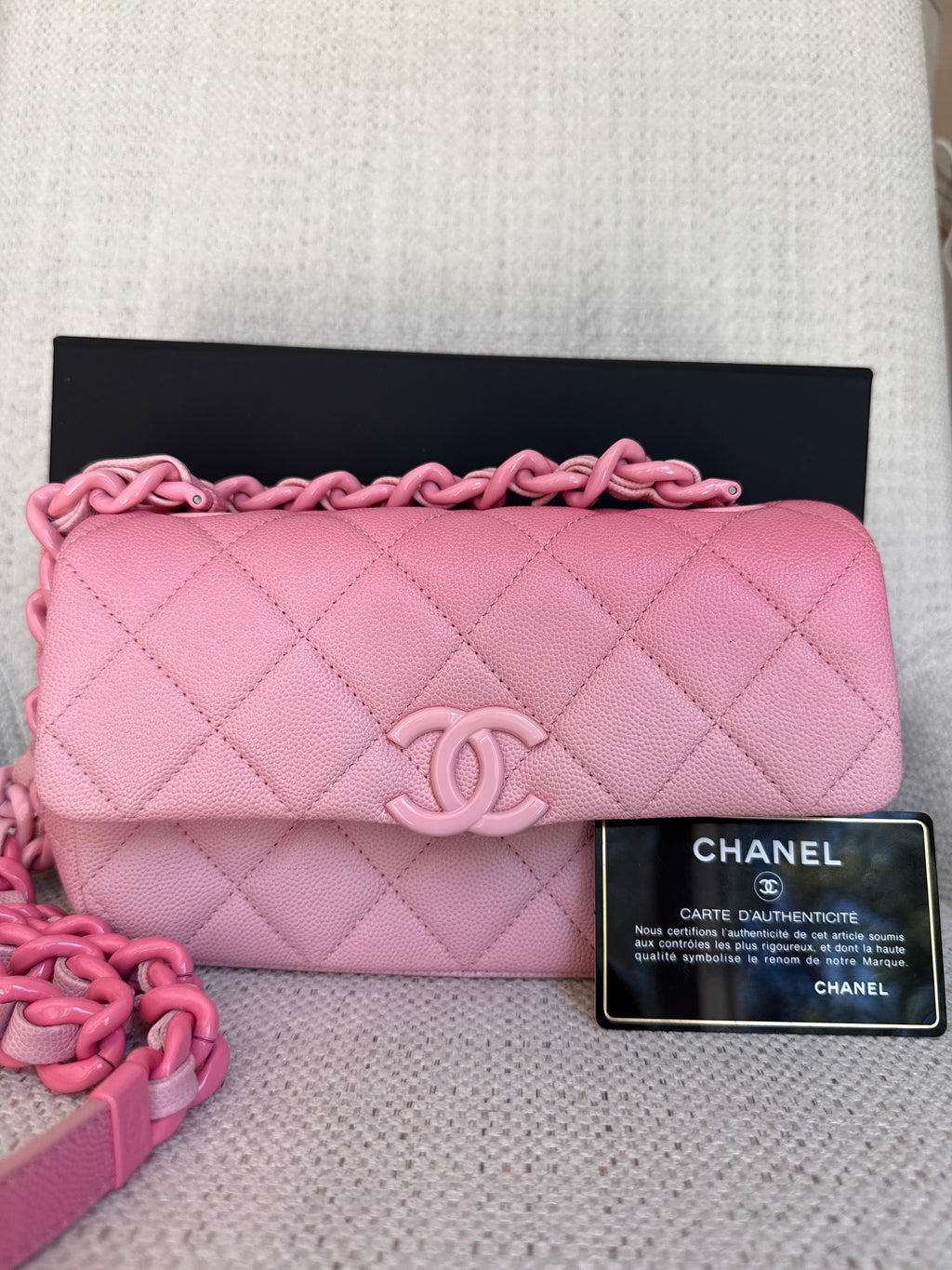 Chanel Mini Flap Bag Pink Ombre Caviar Lacquered Metal Hardware