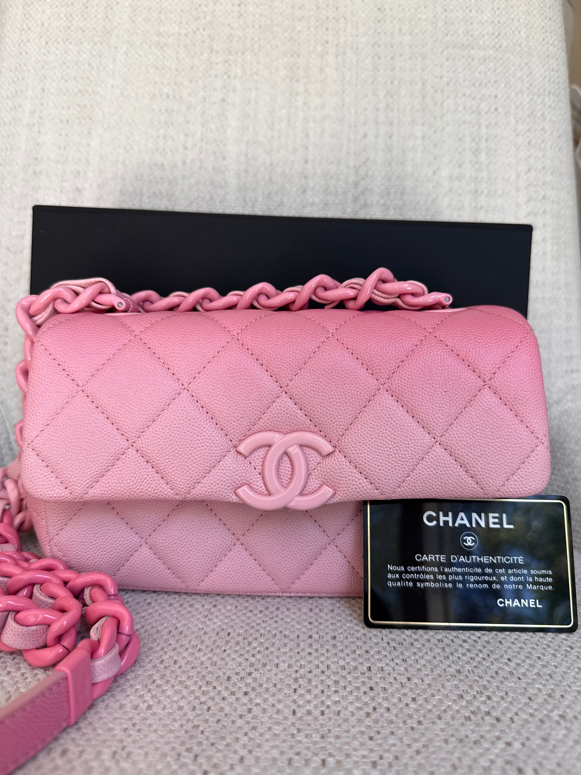Chanel Mini Flap Bag Pink Ombre Caviar Lacquered Metal Hardware