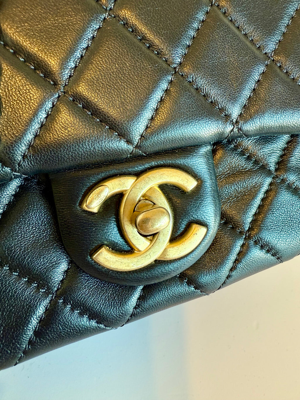 Chanel Lambskin Resin Quilted Mini Rectangular Pearl Samba Flap bag