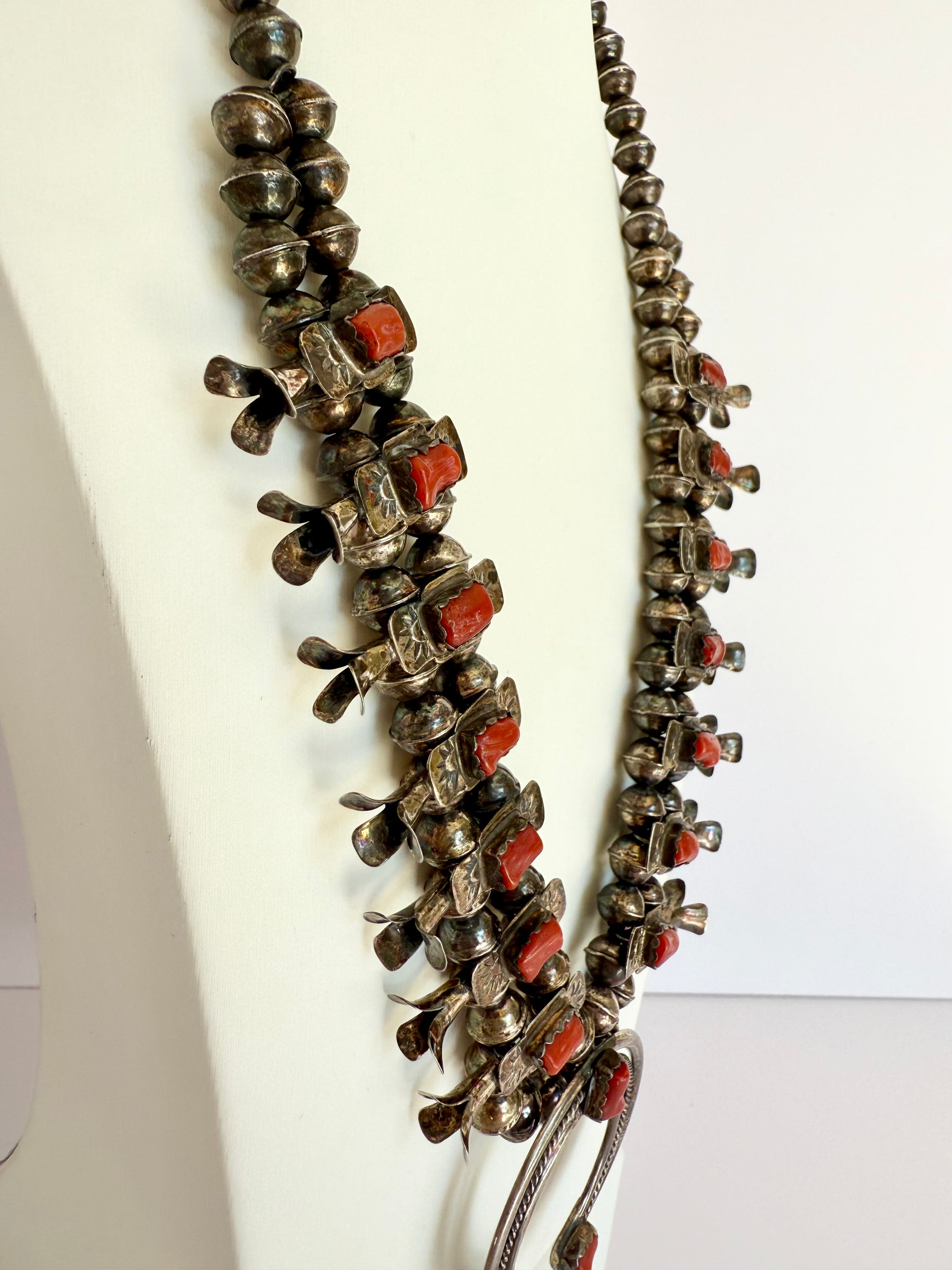 Navajo squash blossom sterling silver coral