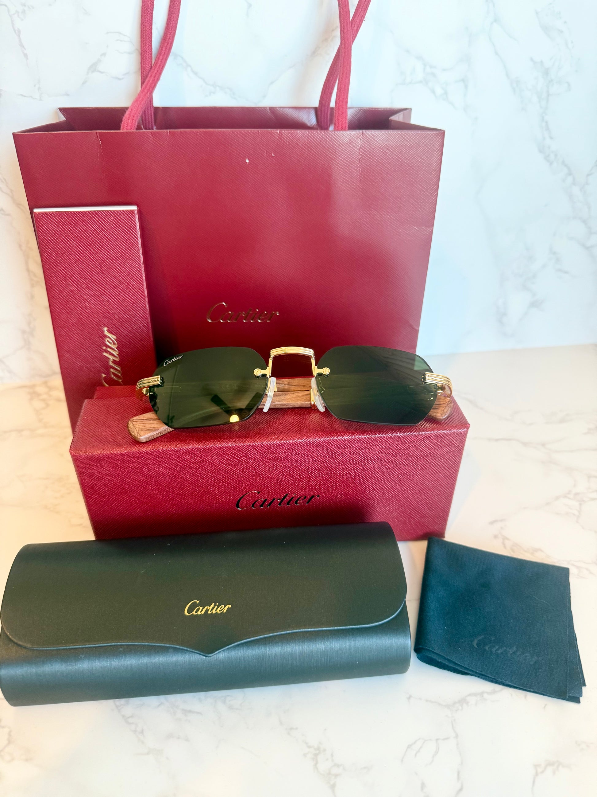 CARTIER CT0362S Premiere de Cartier Sunglasses Wood Gold Frame