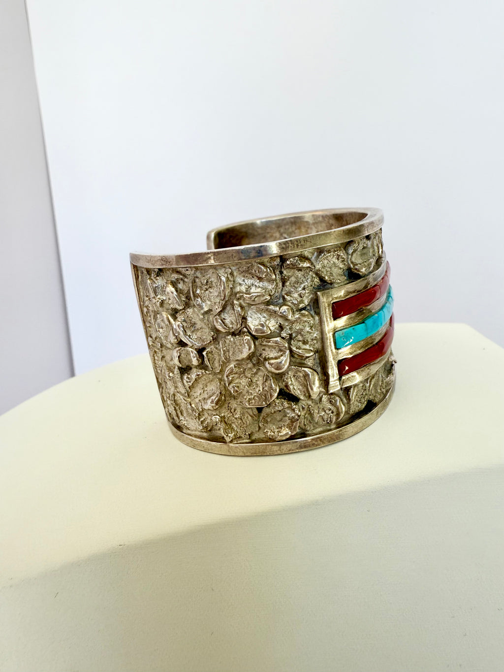 Zuni turquoise and coral cuff bracelet