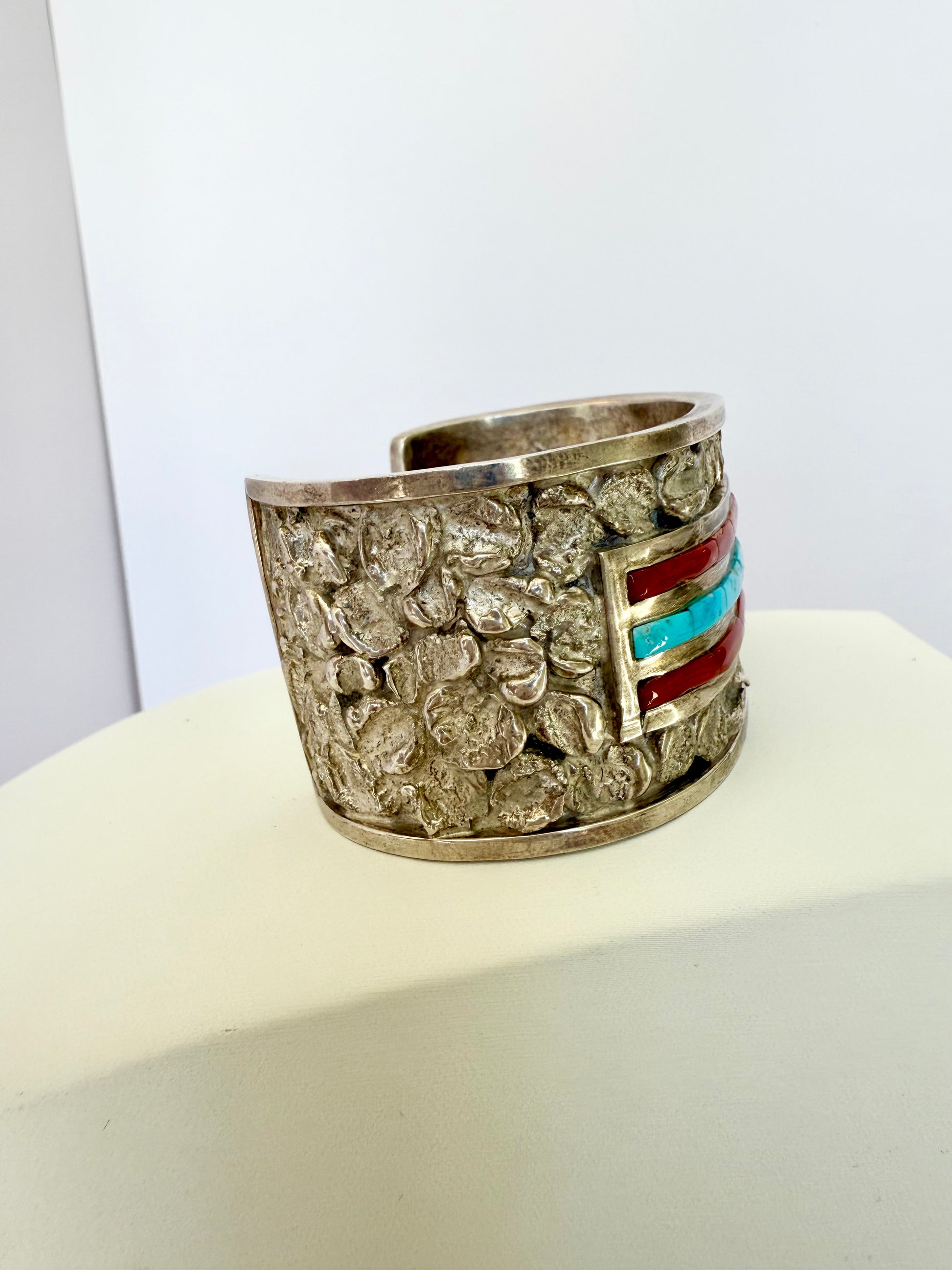 Zuni turquoise and coral cuff bracelet