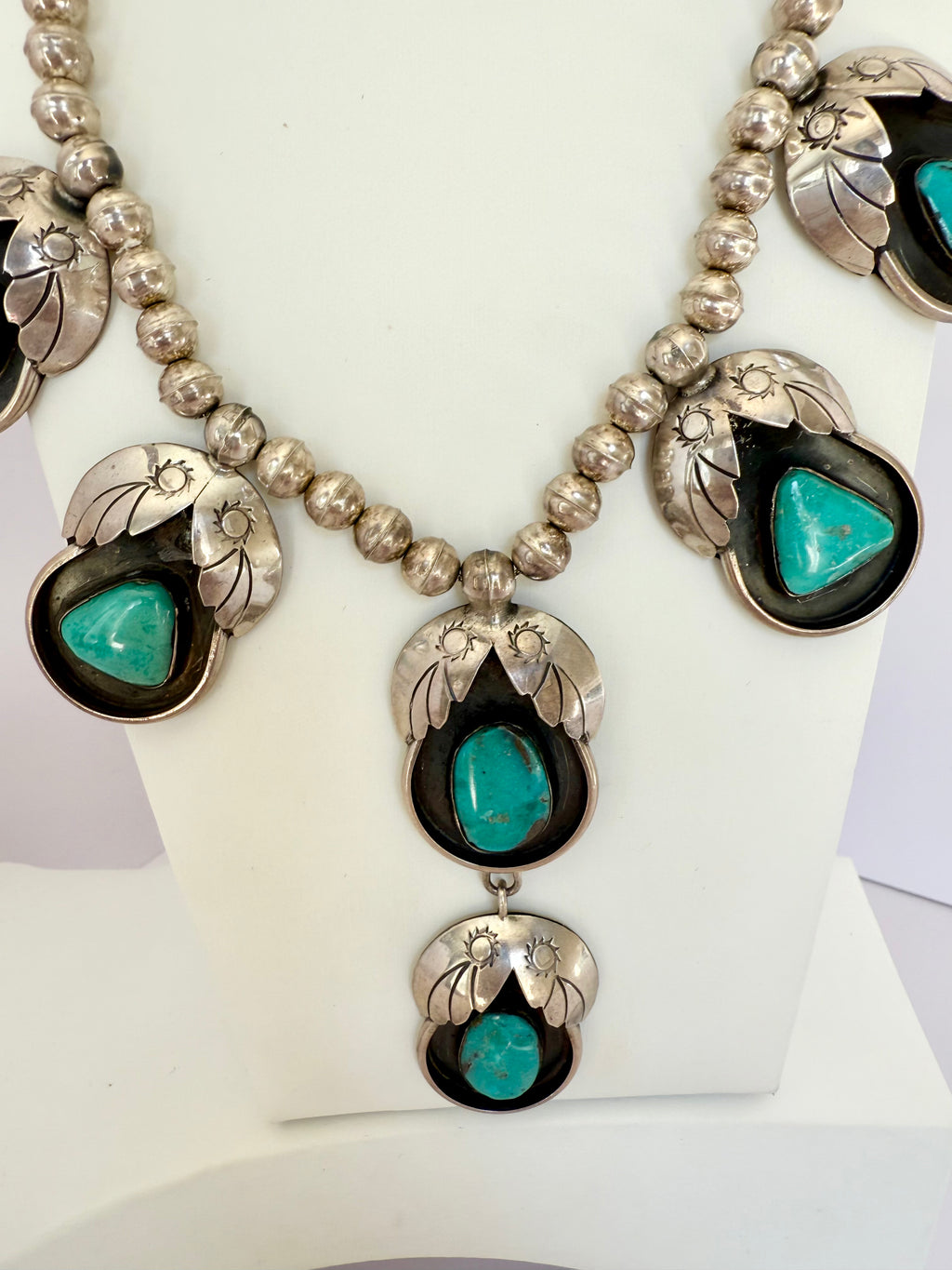 Navajo turquoise necklace shadow box style