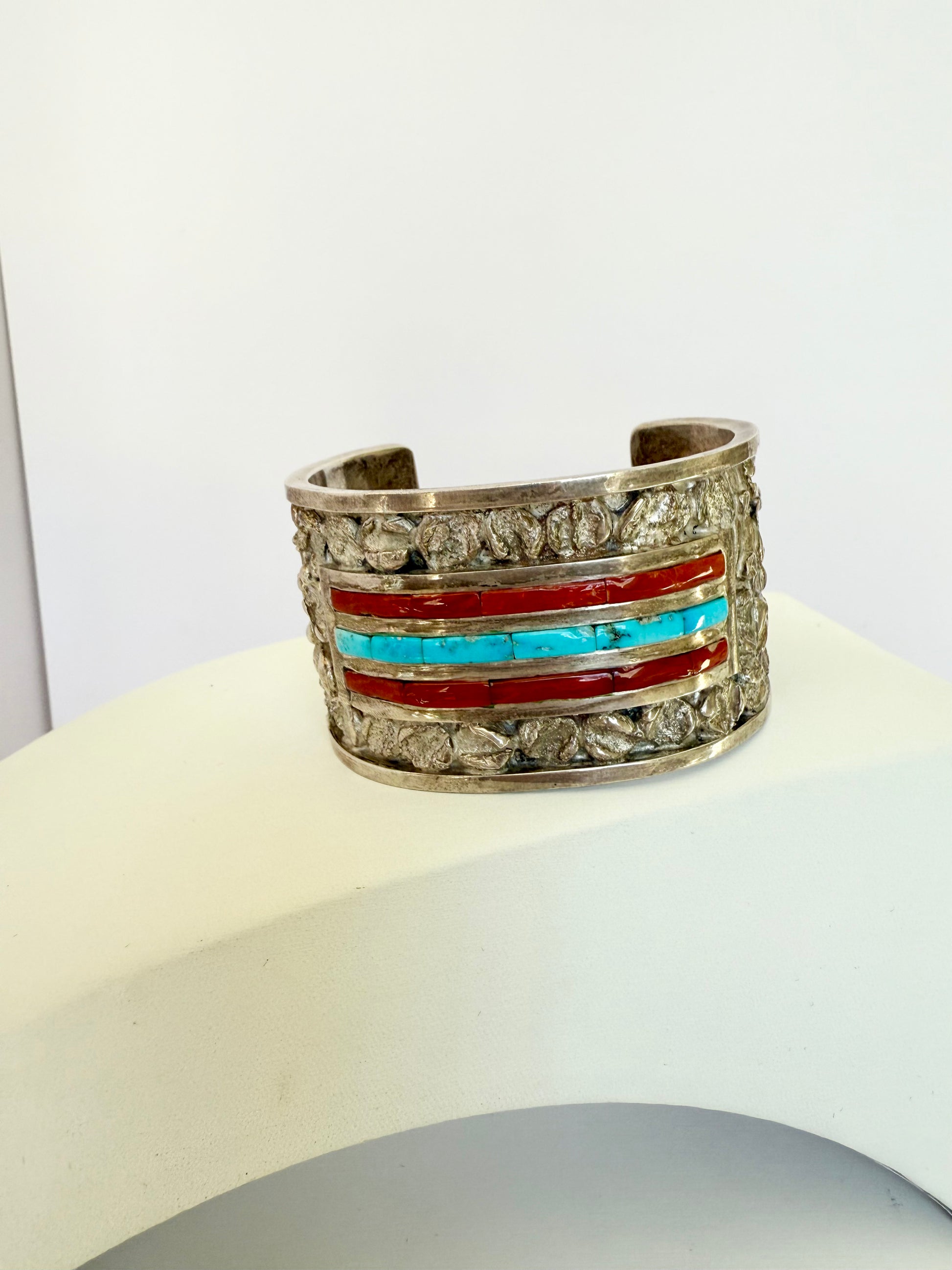 Zuni turquoise and coral cuff bracelet