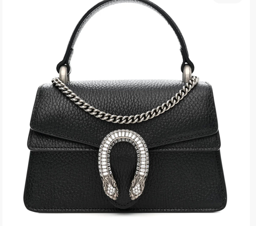 Gucci Calfskin Crystal Mini Dionysus Top Handle Bag Black Crystal crossbody