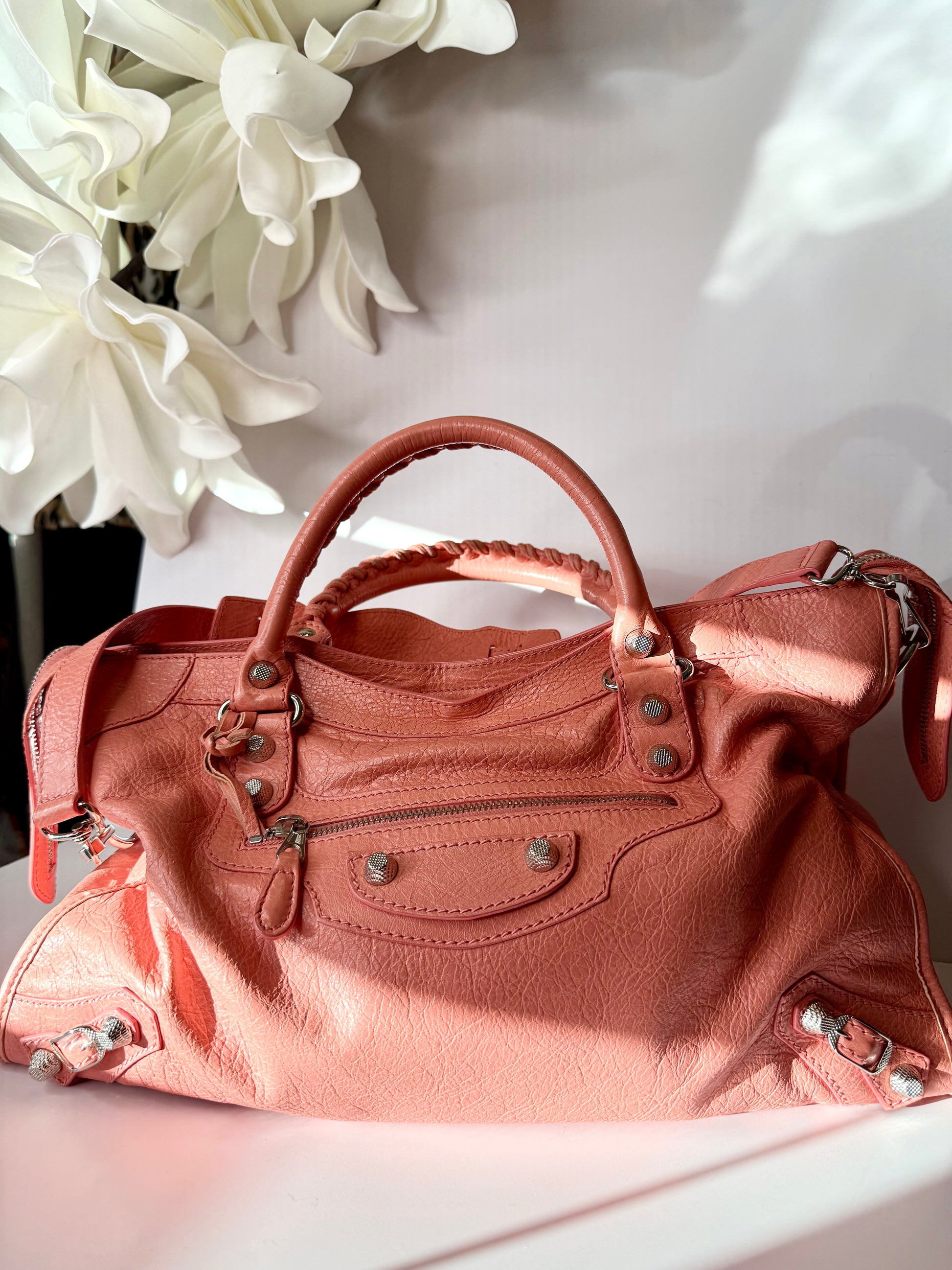 Balenciaga City bag in rose azalee with silver hardware and mirror