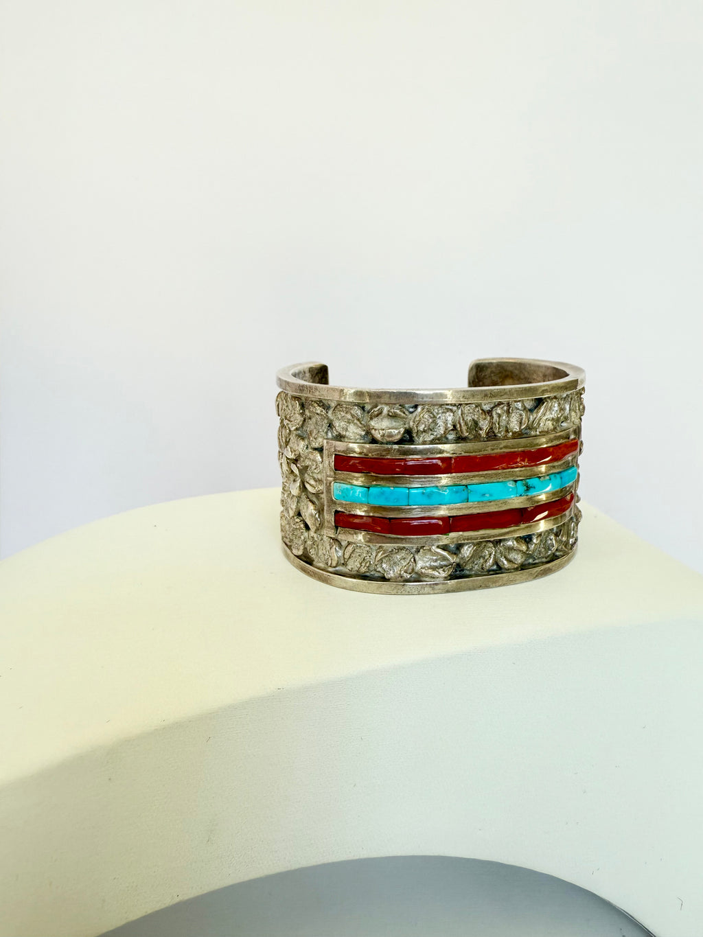 Zuni turquoise and coral cuff bracelet