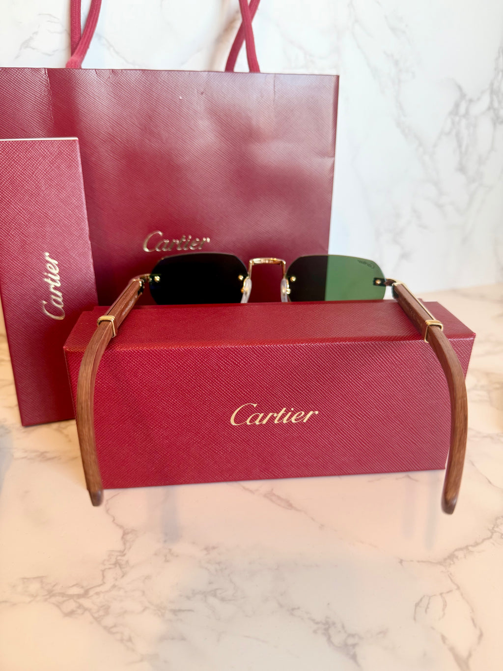 CARTIER CT0362S Premiere de Cartier Sunglasses Wood Gold Frame