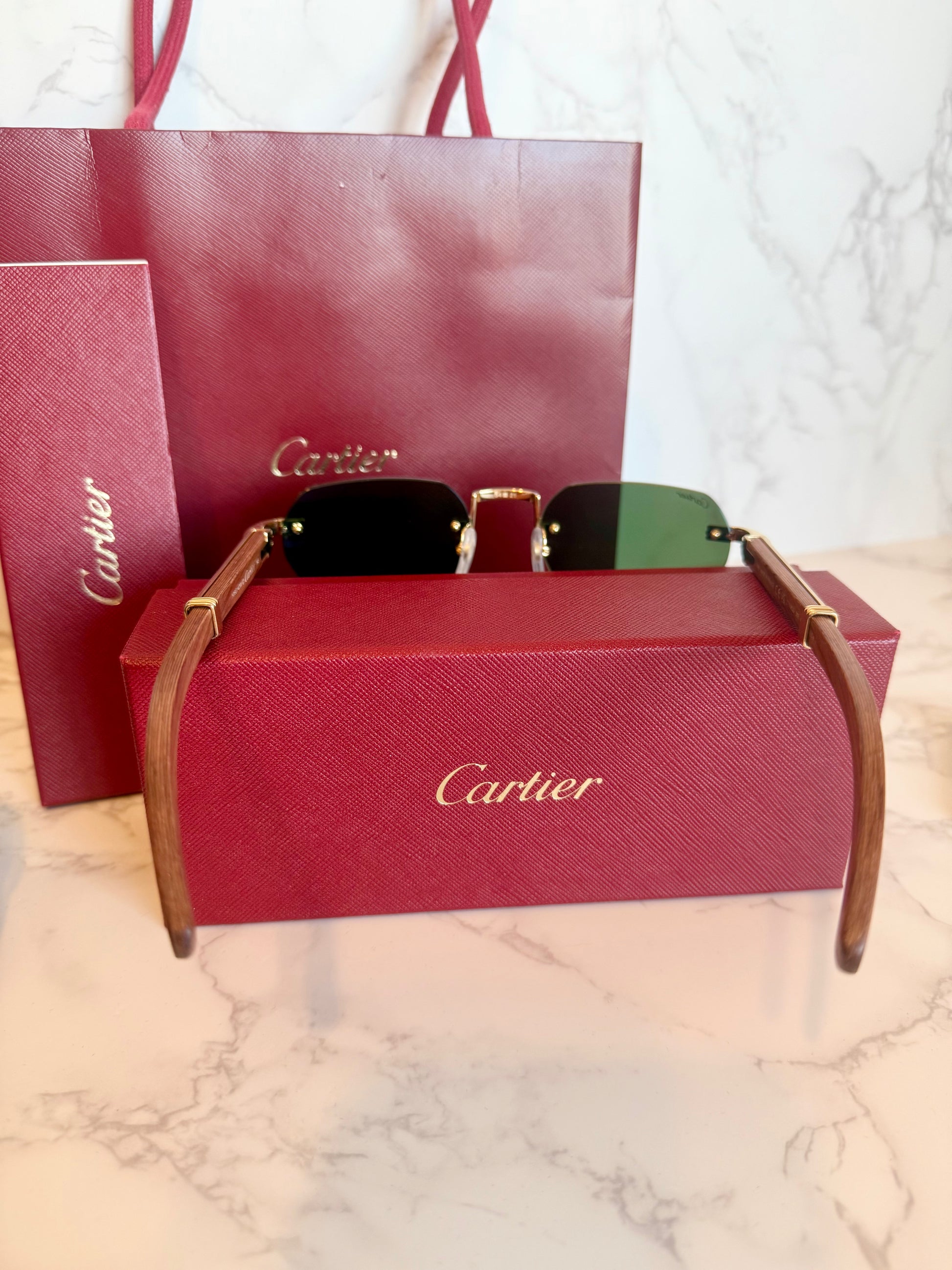 CARTIER CT0362S Premiere de Cartier Sunglasses Wood Gold Frame