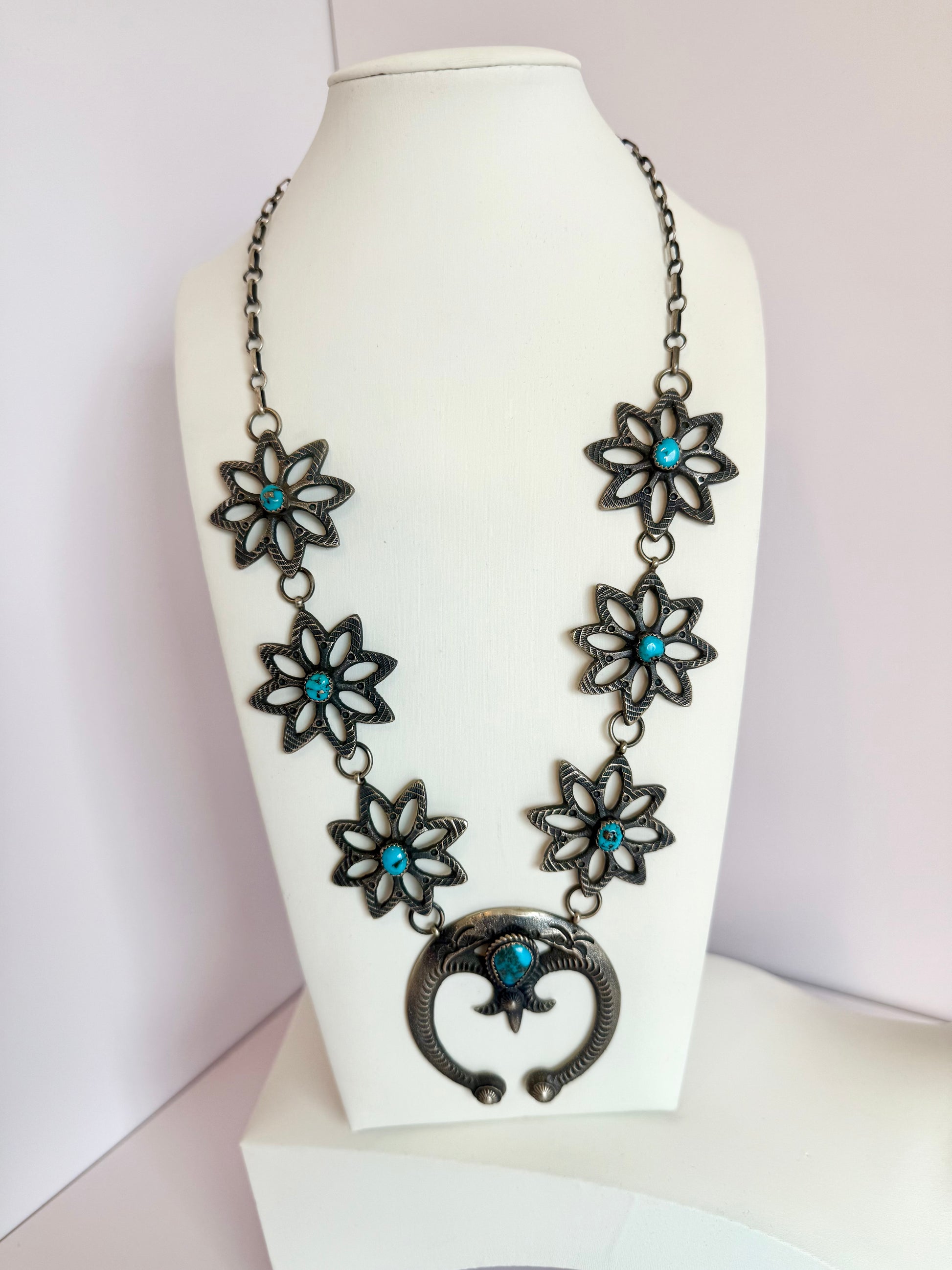 Navajo squash blossom sterling silver turquoise