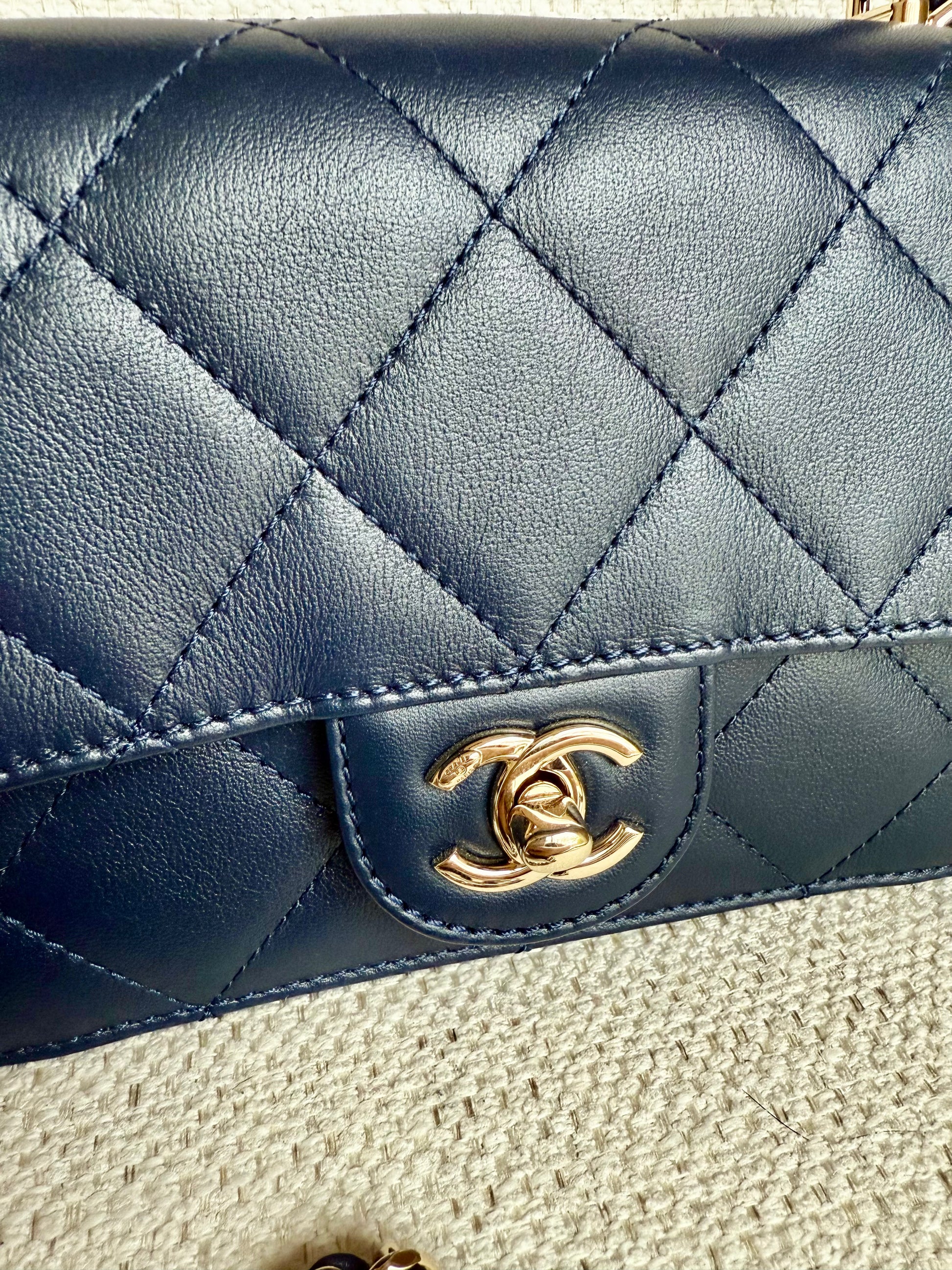 Chanel Lady Coco Flap Bag in navy blue calfskin leather