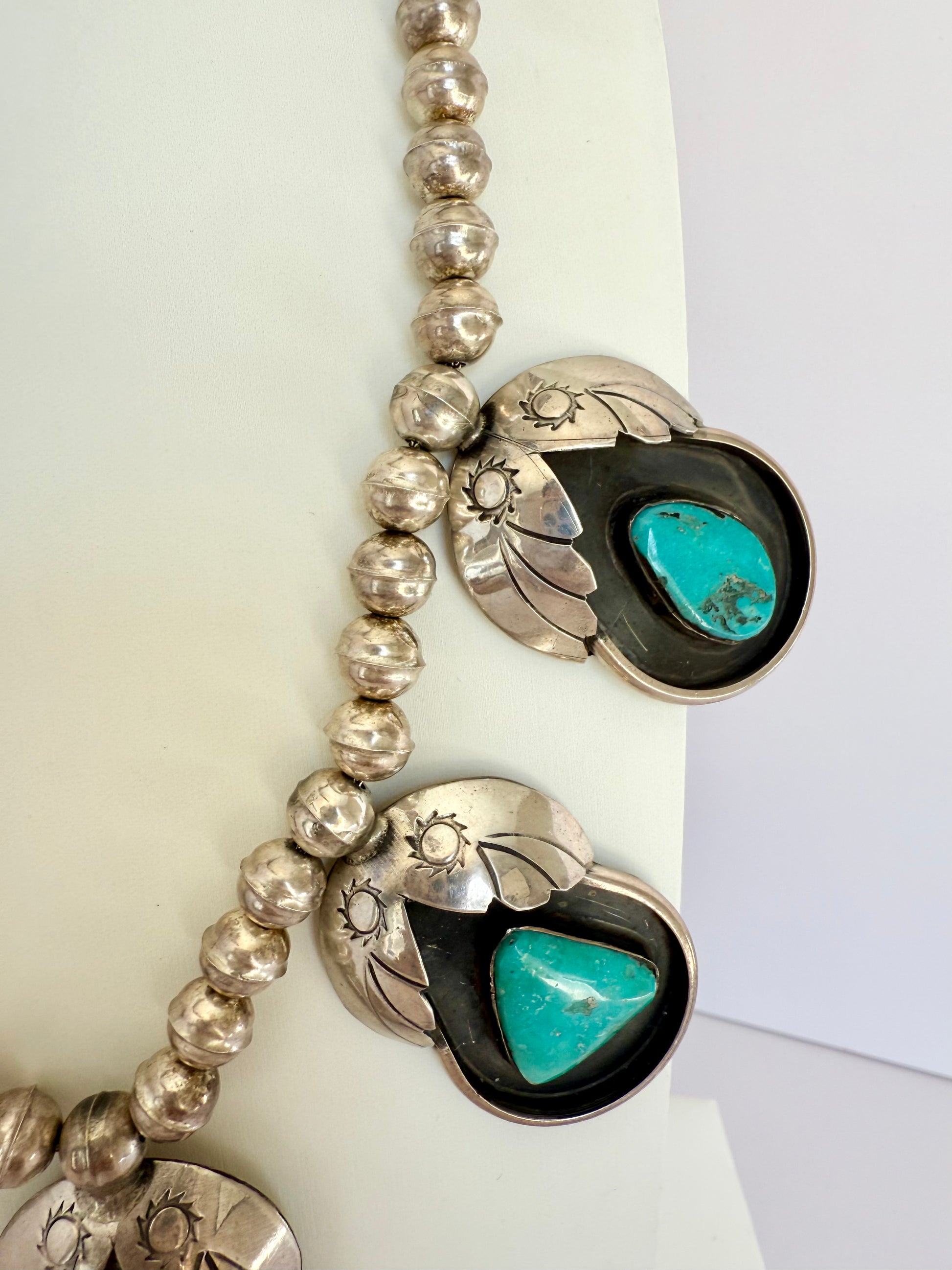 Navajo turquoise necklace shadow box style