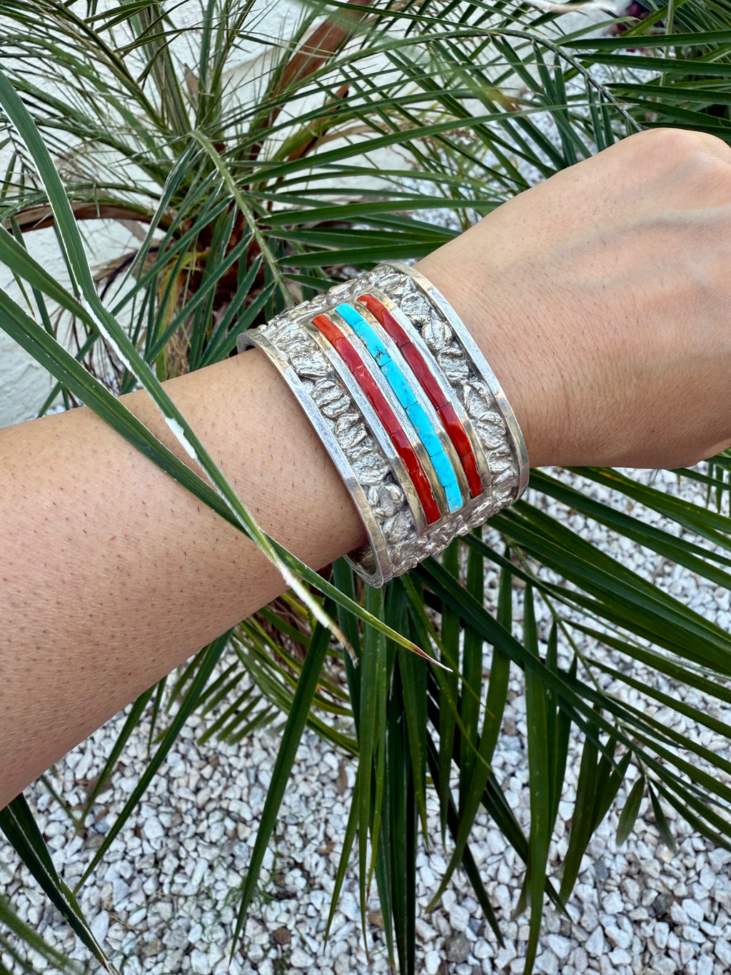 Zuni turquoise and coral cuff bracelet