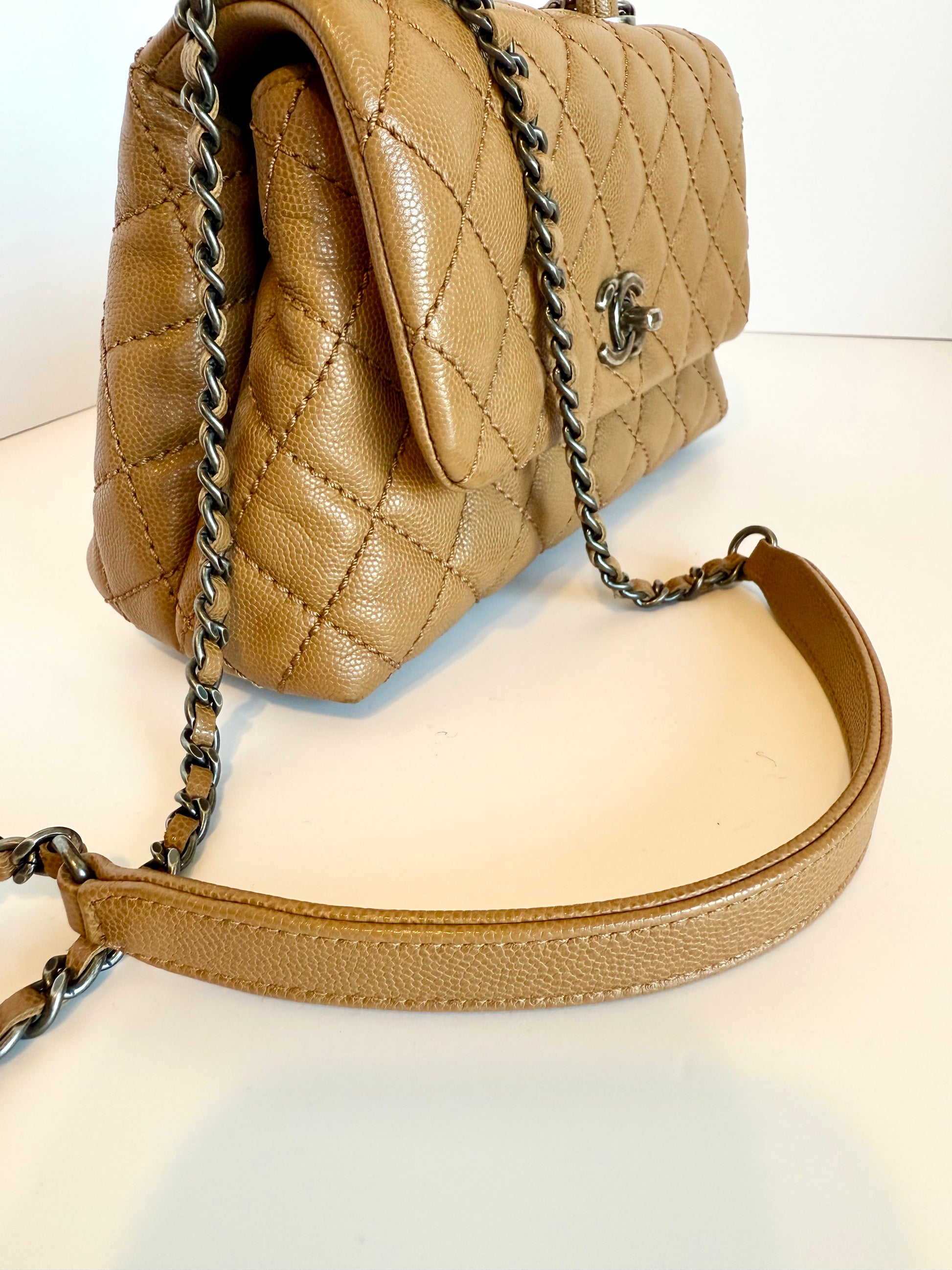 Chanel Brown Quilted Caviar Leather Mini Coco Top Handle Bag