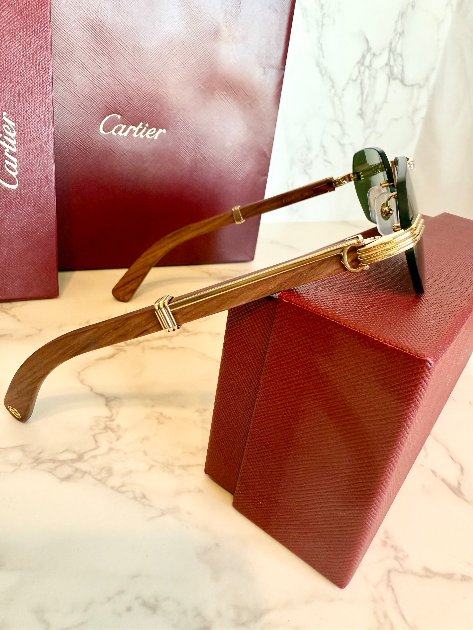 CARTIER CT0362S Premiere de Cartier Sunglasses Wood Gold Frame