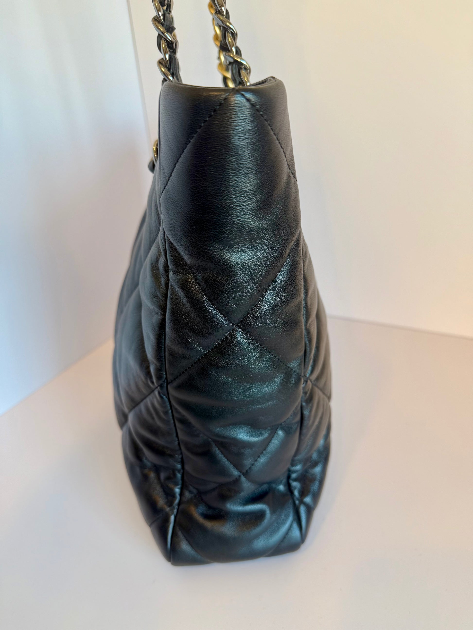 Chanel 19 quilted lamb leather vertical tote